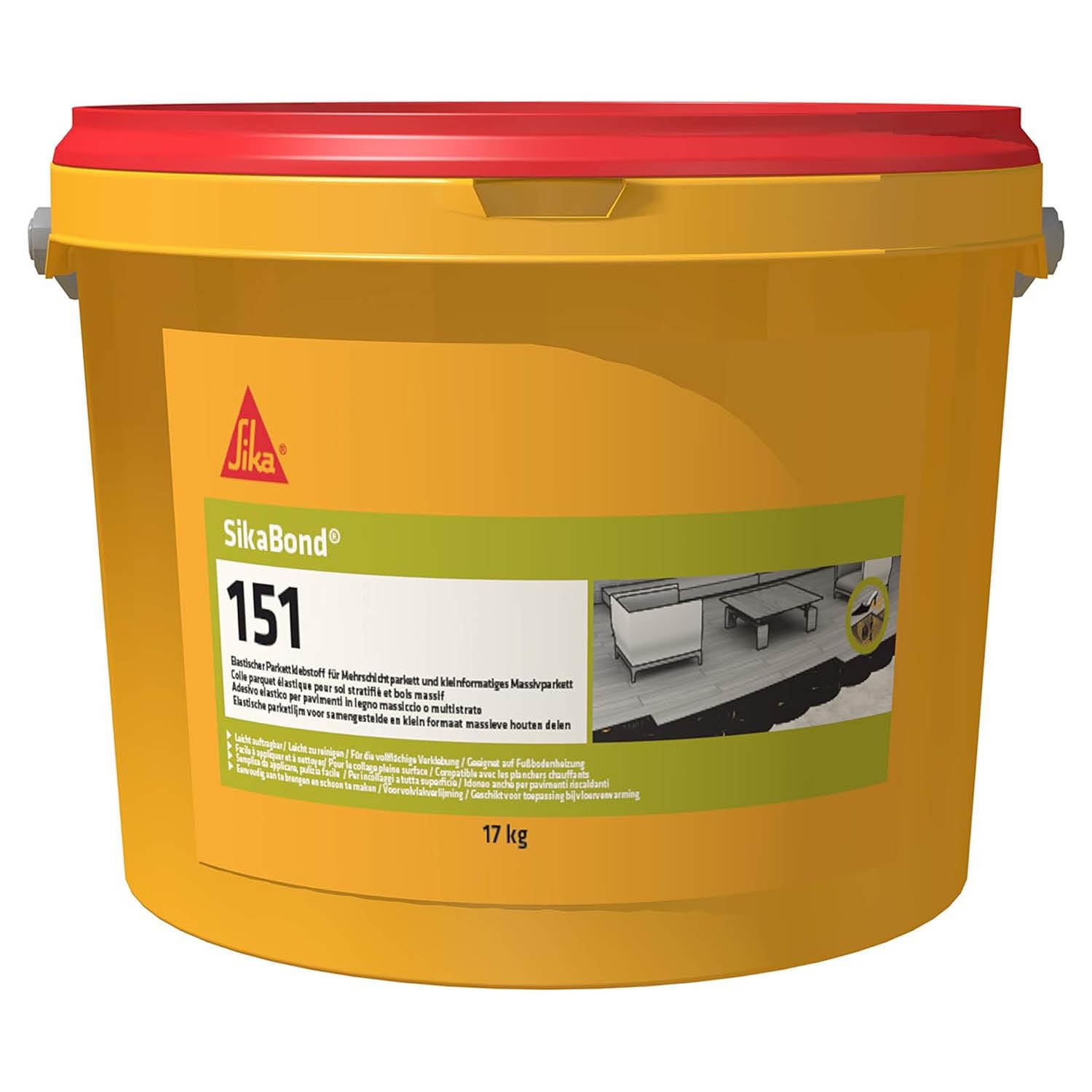 Sika – Parkettkleber – SikaBond-151 – Verarbeitungsfertig – Auf Fußbodenheizung geeignet – Lösemittelfrei – Braun - 17 kg Eimer