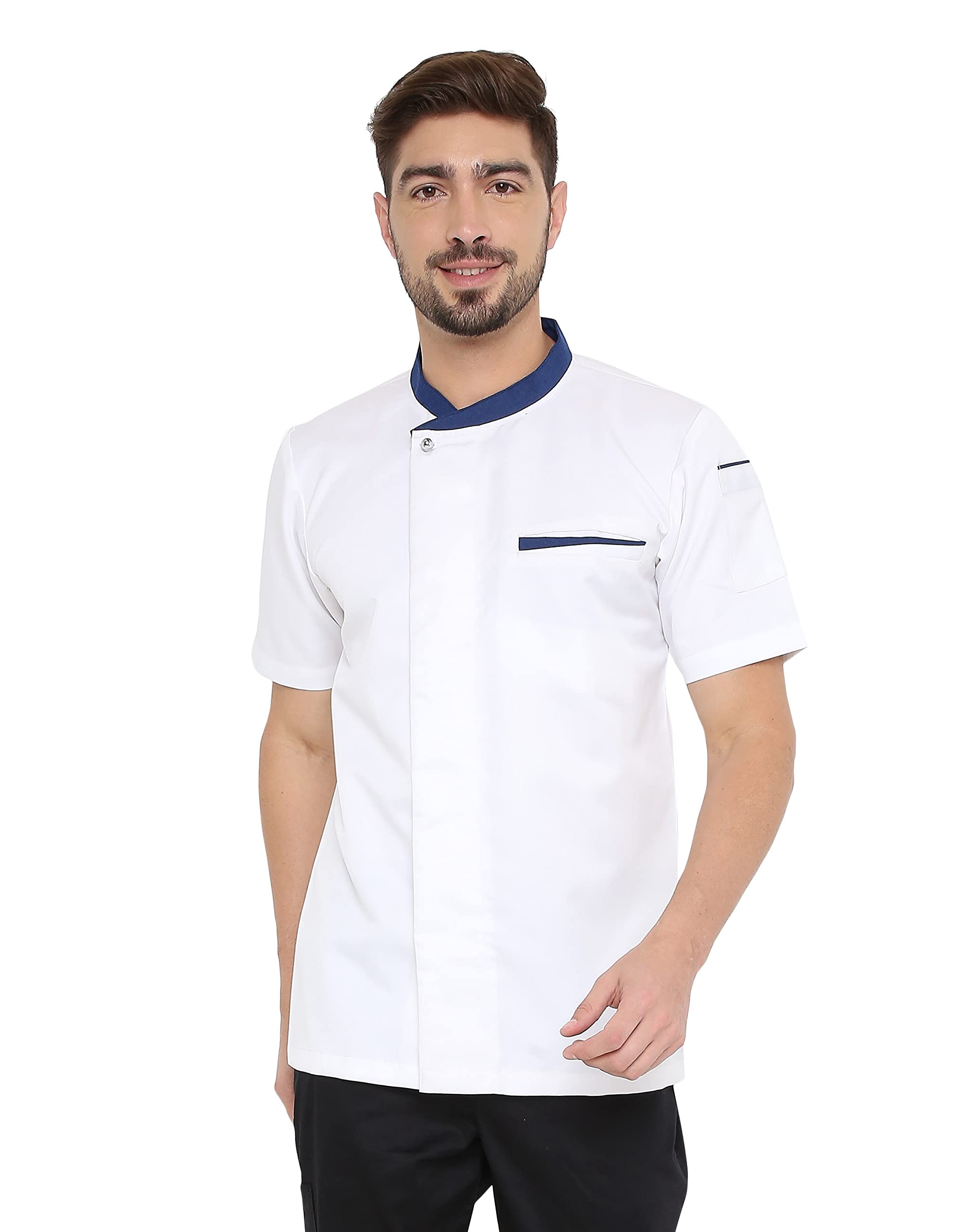 Associated UniformsAssociated Uniforms Designer Half sleeve Chef Coat (Chef Jacket - Smart Fit) (S-36, WHITE/BLUE)