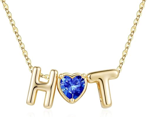 M MOOHAM Personalized Gifts for Women - Two Initial Necklaces Blue September Sap