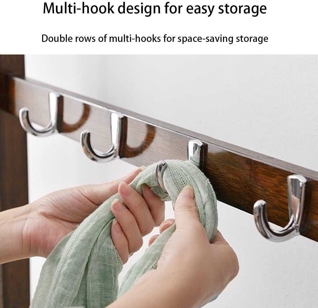 Hall Tree with Bench Coat Rack Shoe Bench 4-in-1 Hall Tree Shoe Rack for Entryway 2-Tier Storage Shelf and 6-10 Hooks for Home Office Bedroom (Color : Brown, Size : 80 * 31 * 170cm)