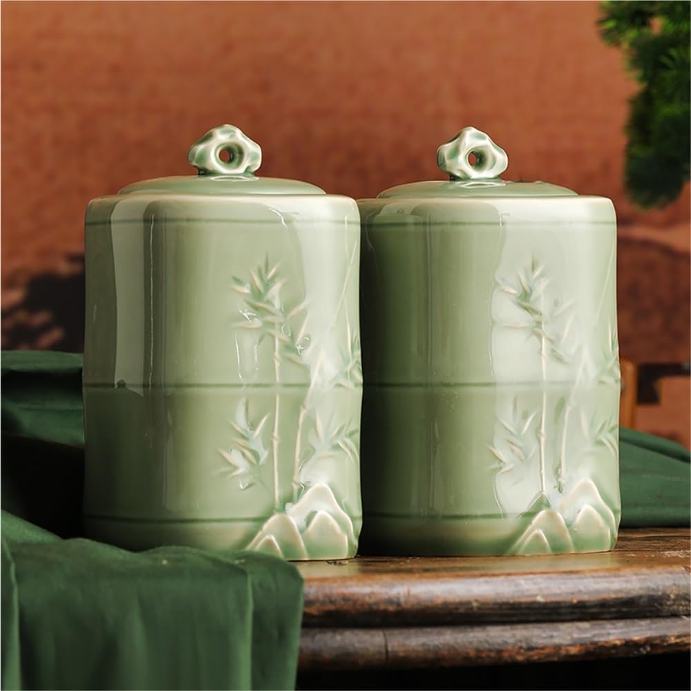 Słoik na cukier ceramiczny pojemnik uszczelniony do przechowywania herbaty luzem, pojemnik na przyprawy kuchenne, chiński zestaw do herbaty, pudełko na prezent z dwoma słoikami na herbatę (A)