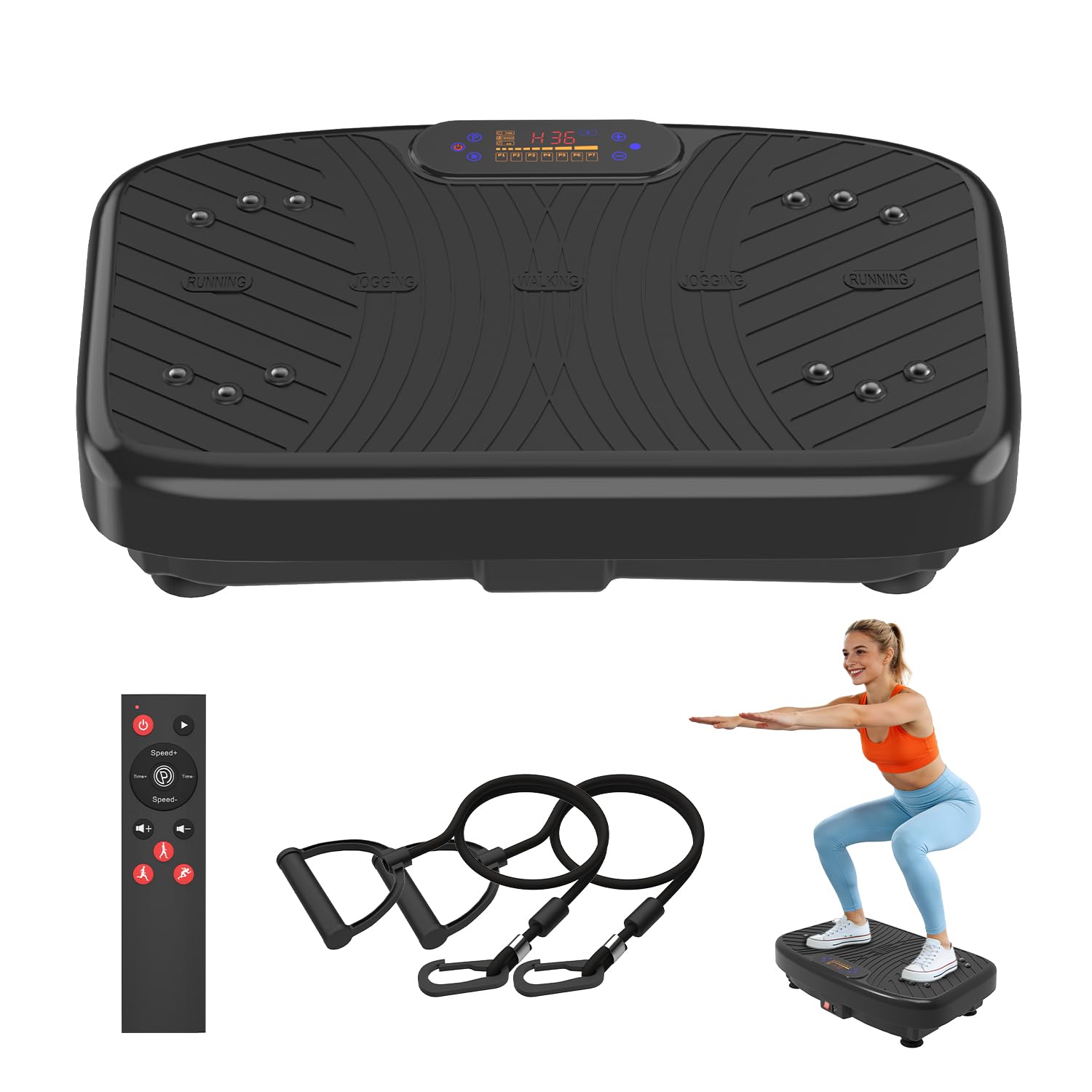 WATEYA Vibration Plate Exercise Machine, Whole Body Vibration Platform for Lymphatic Drainage, Fat Burning & Weight Loss, 1-200 Adjustable Speeds Vibration Equipment for Home Use (Matte Black)