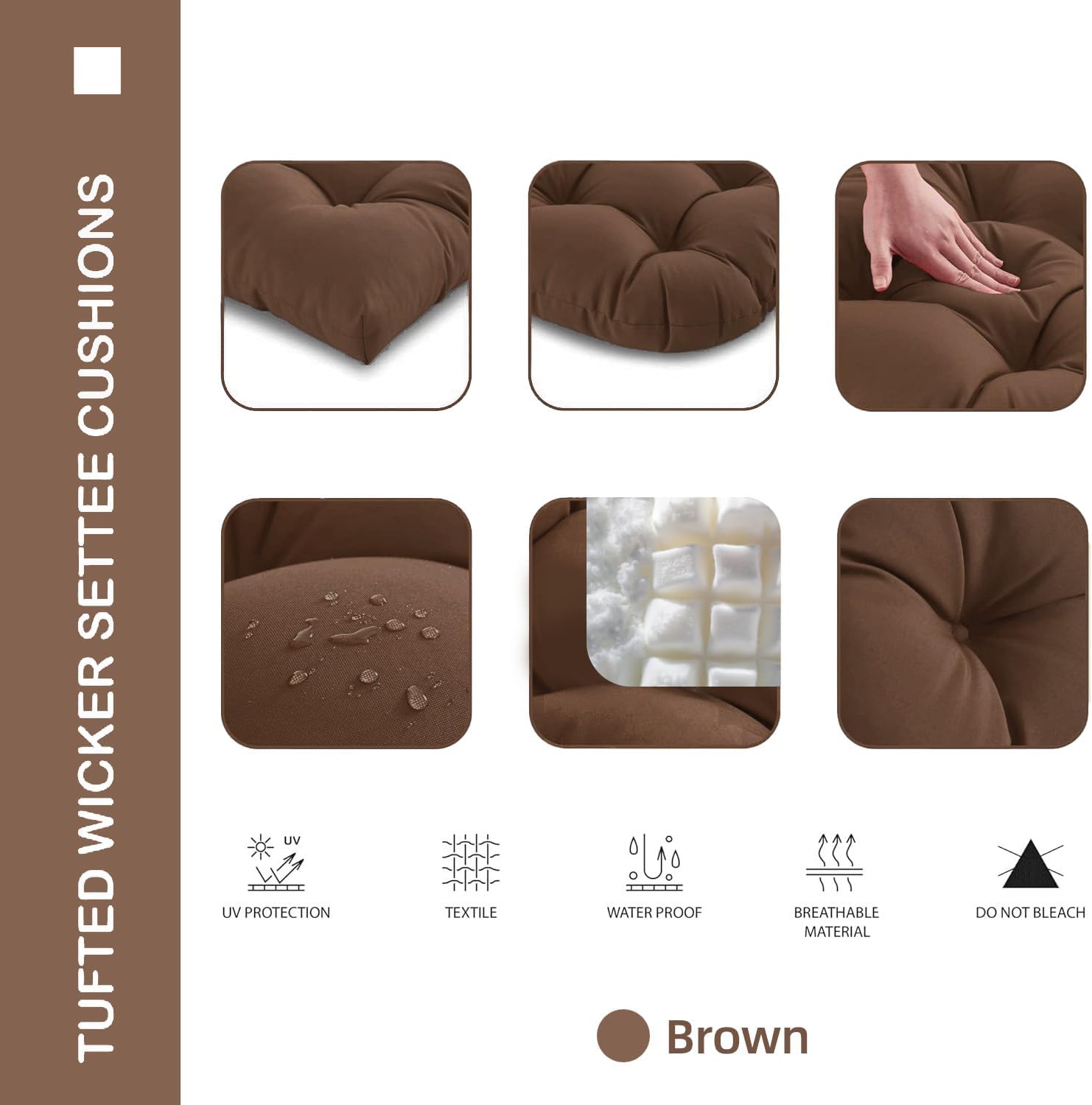 outdoor chair cushions set of 2, 19x19x4 inch seat pads with ties for patio wicker chairs garden dining chair, indoor outside use, fade-resistant & waterproof, brown brown 19x19x4"