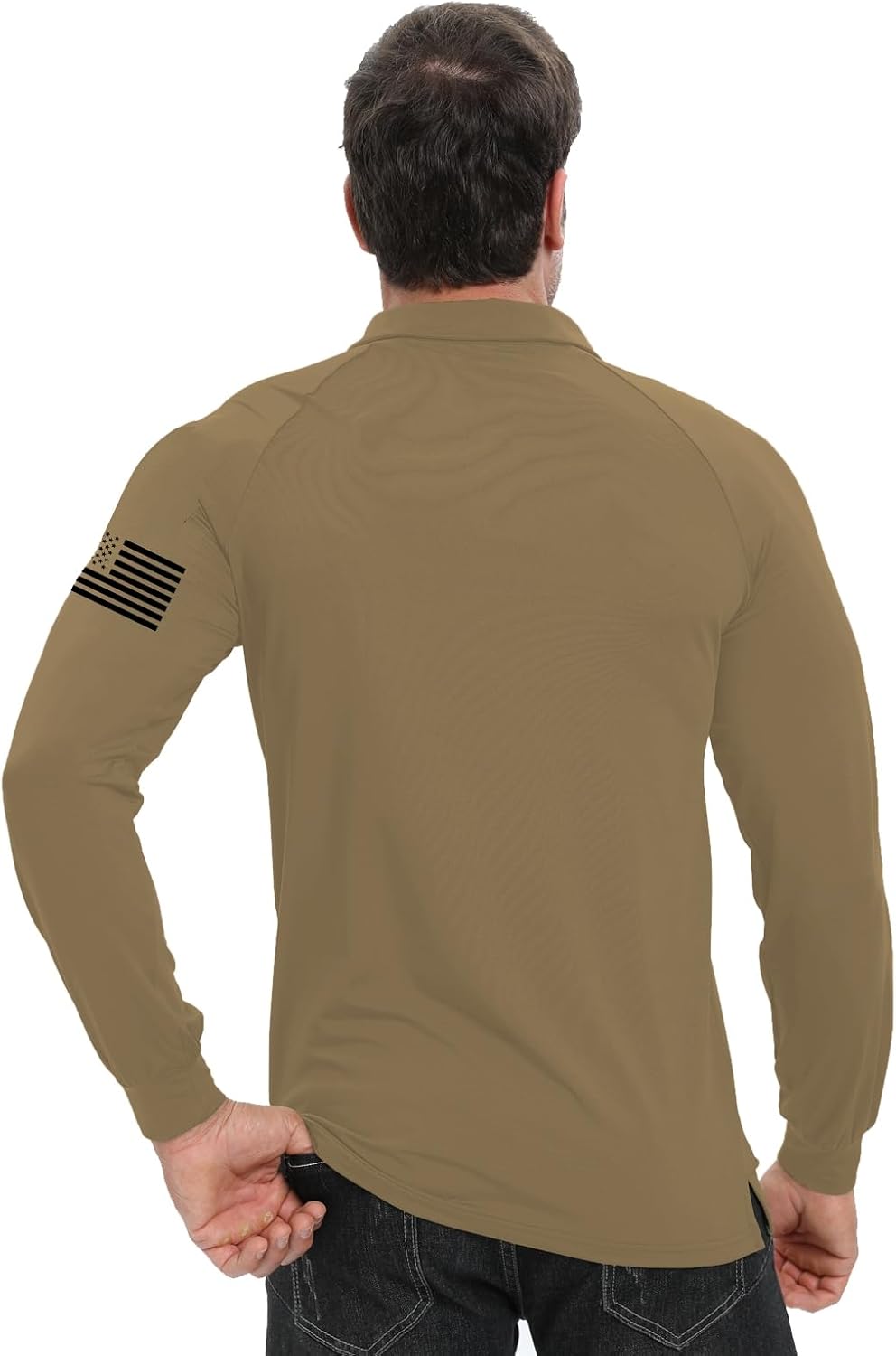 H HYFOL Long Sleeve Polo Shirts for Men Graphic Stretch Casual American Patriotic Raglan Golf Polos for Men - Image 3