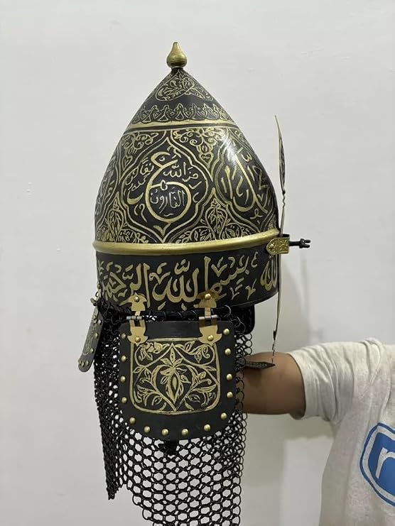Islamic Calligraphy Helmet Ottoman Empire Gold Lettering Helmet With Chain Mail