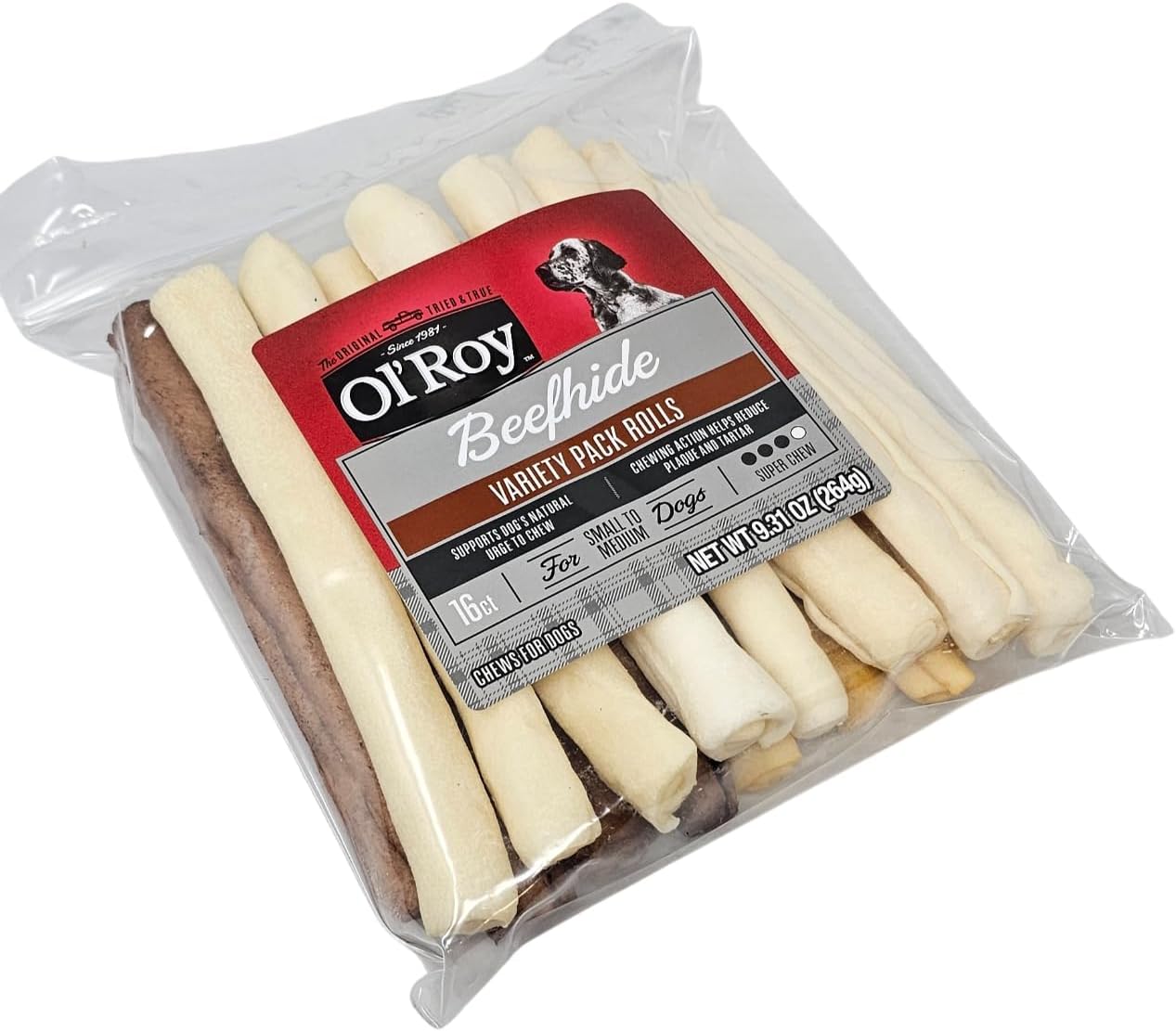 Ol' Roy Beefhide 16 Count Variety Pack Rolls Dog Chew Treats, 9.31 Ounces