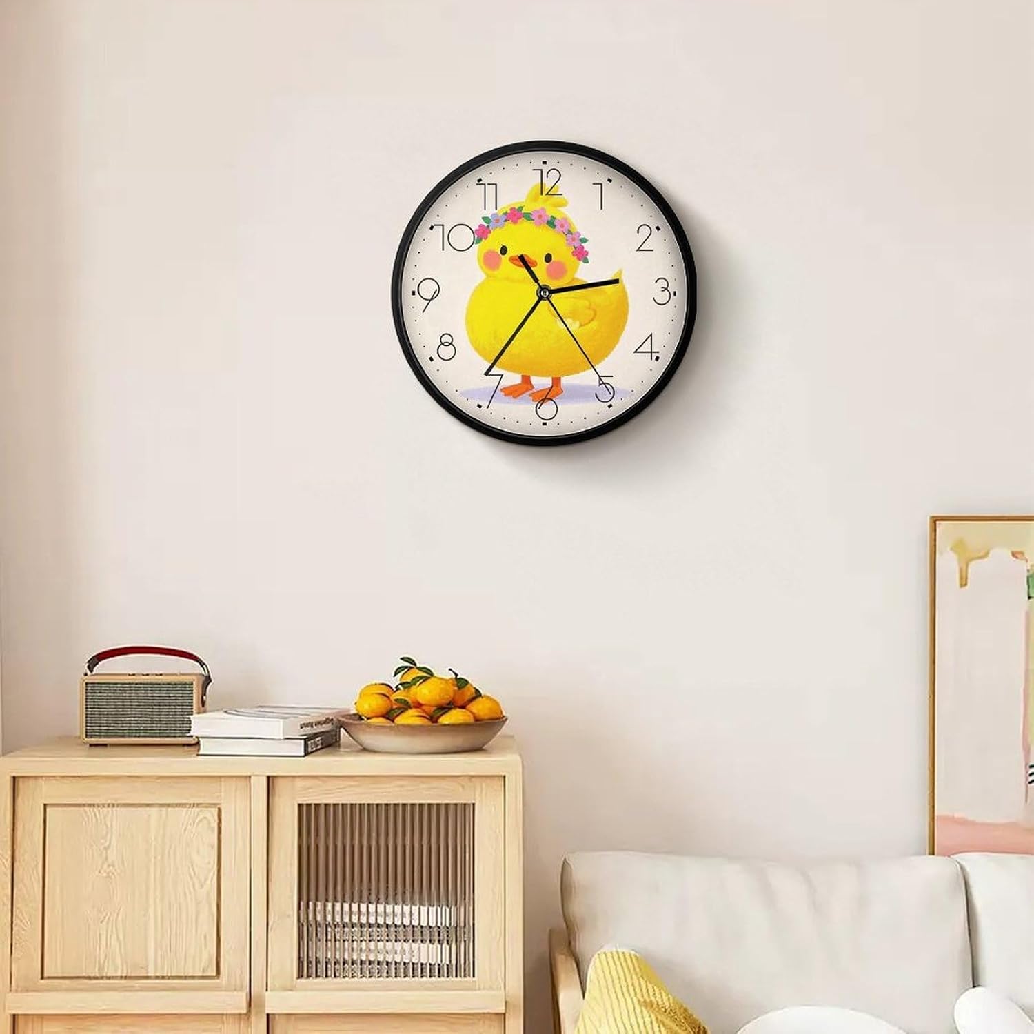 Duckling with Wreath on Head Round Wall Clock Silent Clock 10 Inch image 5