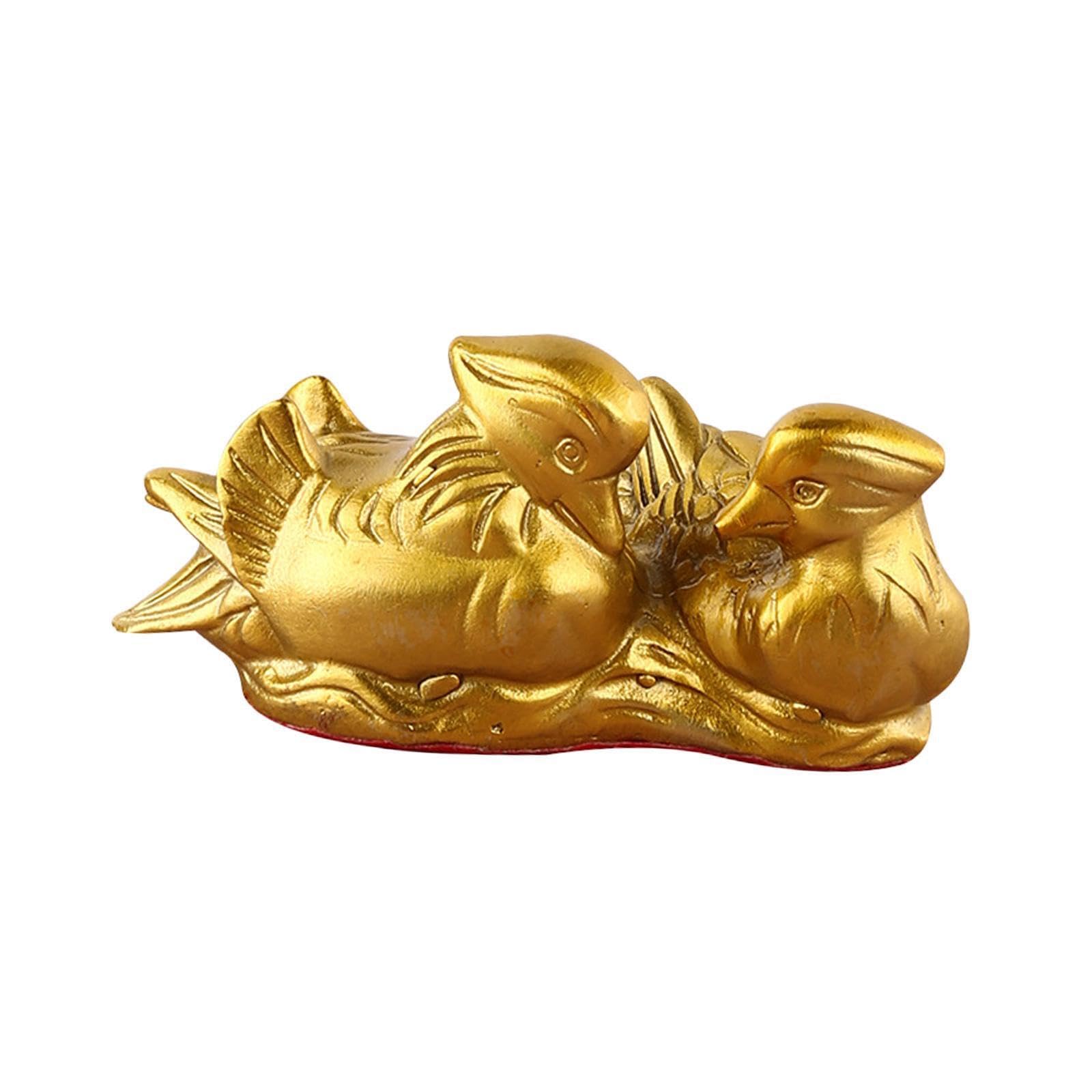TWISAXC Unique Yuan Yang Sculpture Golden Mandarin Ducks Ornament Office Mandarin Duck Figurine Yuan Yang Sculpture Made Brass, Gold, 11cm