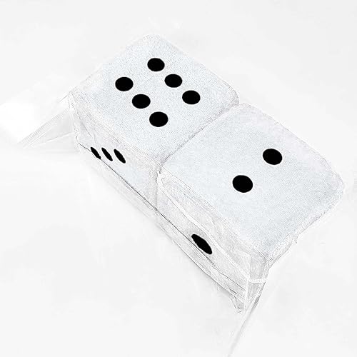 Miniatura 4 de Par de dados de felpa blancos peludos de 2.75 pulgadas clásico vintage dados nostálgicos de los años 80 para espejo para espejos interiores de