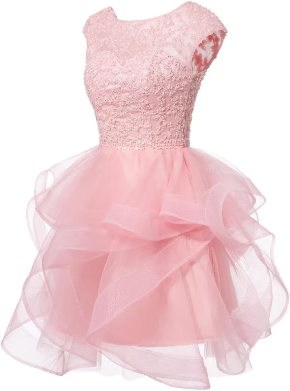 Dydsz Women's Appliques Cap Sleeve Prom Dress Short Teens Homecoming Dresses Party Cocktail Gown