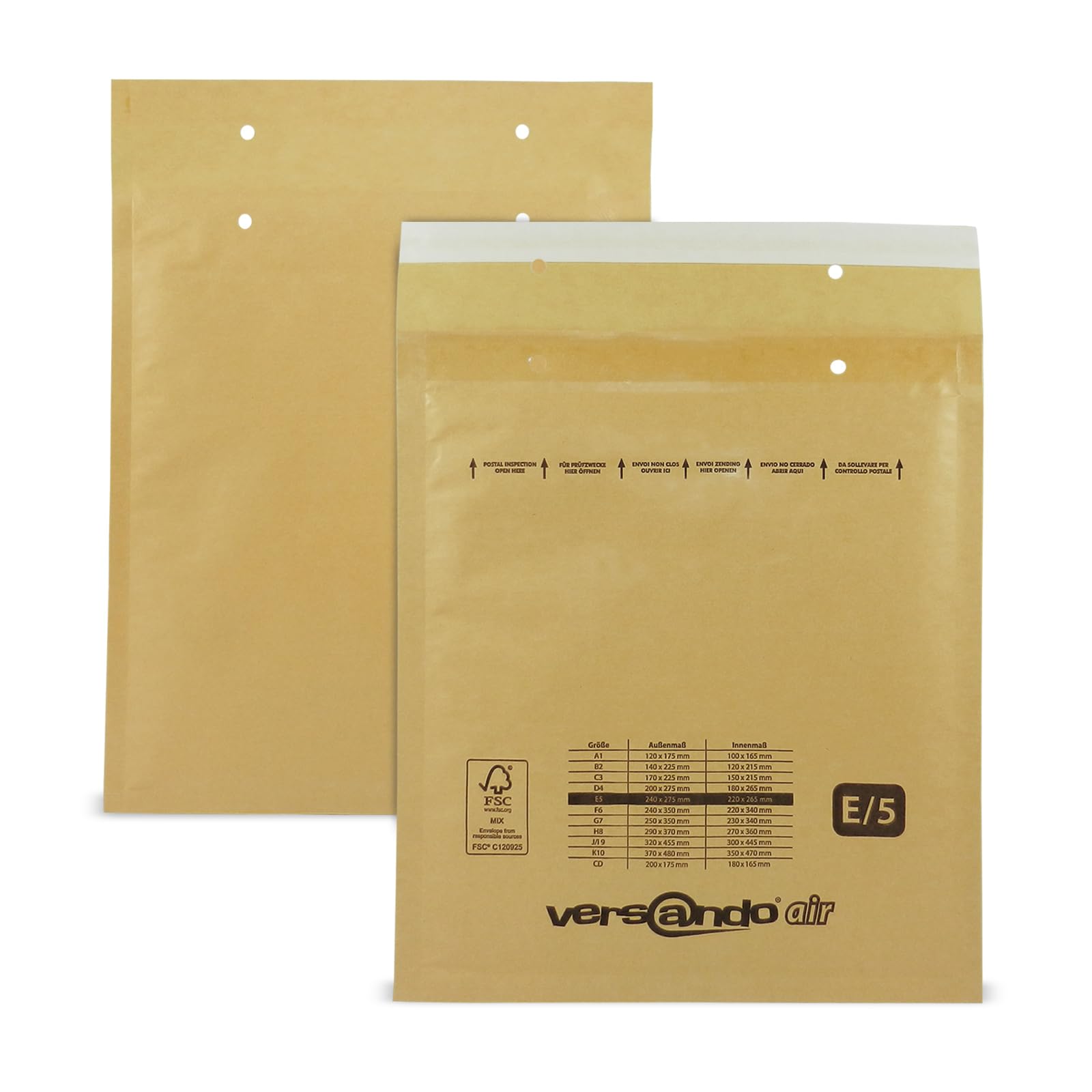 Versando LUPOBE100 - Sobres acolchados, Marrón/ Dorado, 240 x 275 mm exterior, E5, 100 Piezas