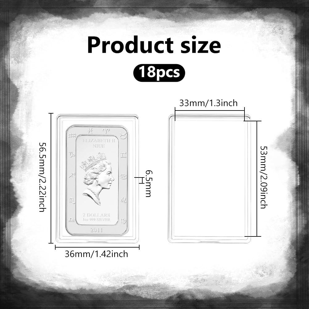 FINGERINSPIRE 18 Pcs Silver Bar Case Acrylic Silver Bar Holder Clear Storage Container Compatible Gold Silver Bar 1.3x2.1 Inner Storage Silver Bullion Storage for Collection of Gold Bar Silver Bar