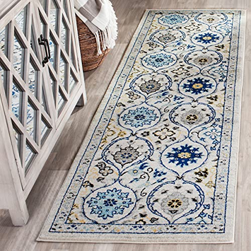 SAFAVIEH Evoke Collection 2'2" x 9' Ivory/Blue EVK210C Non-Shedding Living