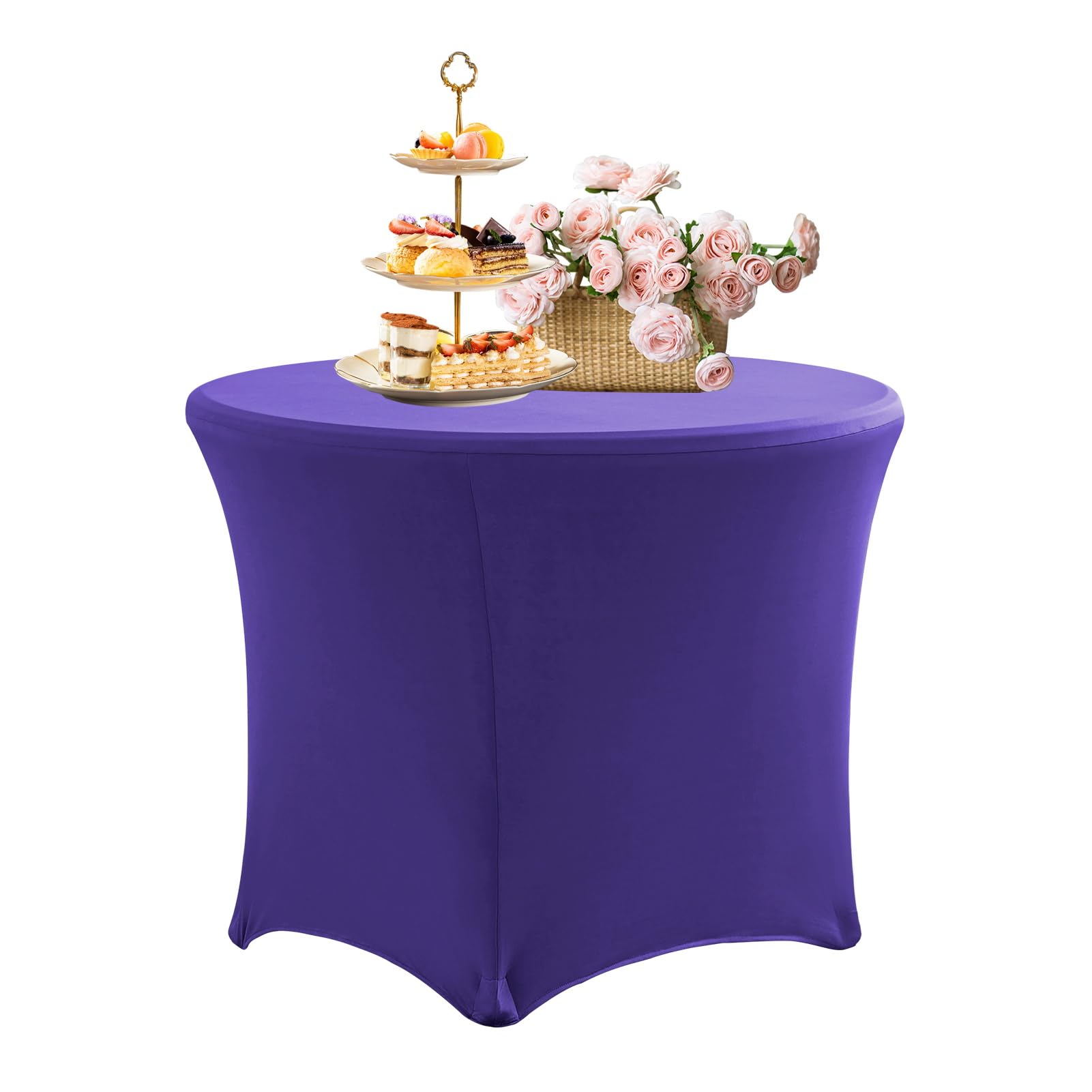 Shuojia Dark Purple Round Stretch Tablecloth, 4/5/6Ft Spandex Tight Fit Table Cover, Spandex Fitted Table Cloth For Wedding Reception Restaurant Party Bar Banquet Event (,2Pcs-5Ft/153Cm)