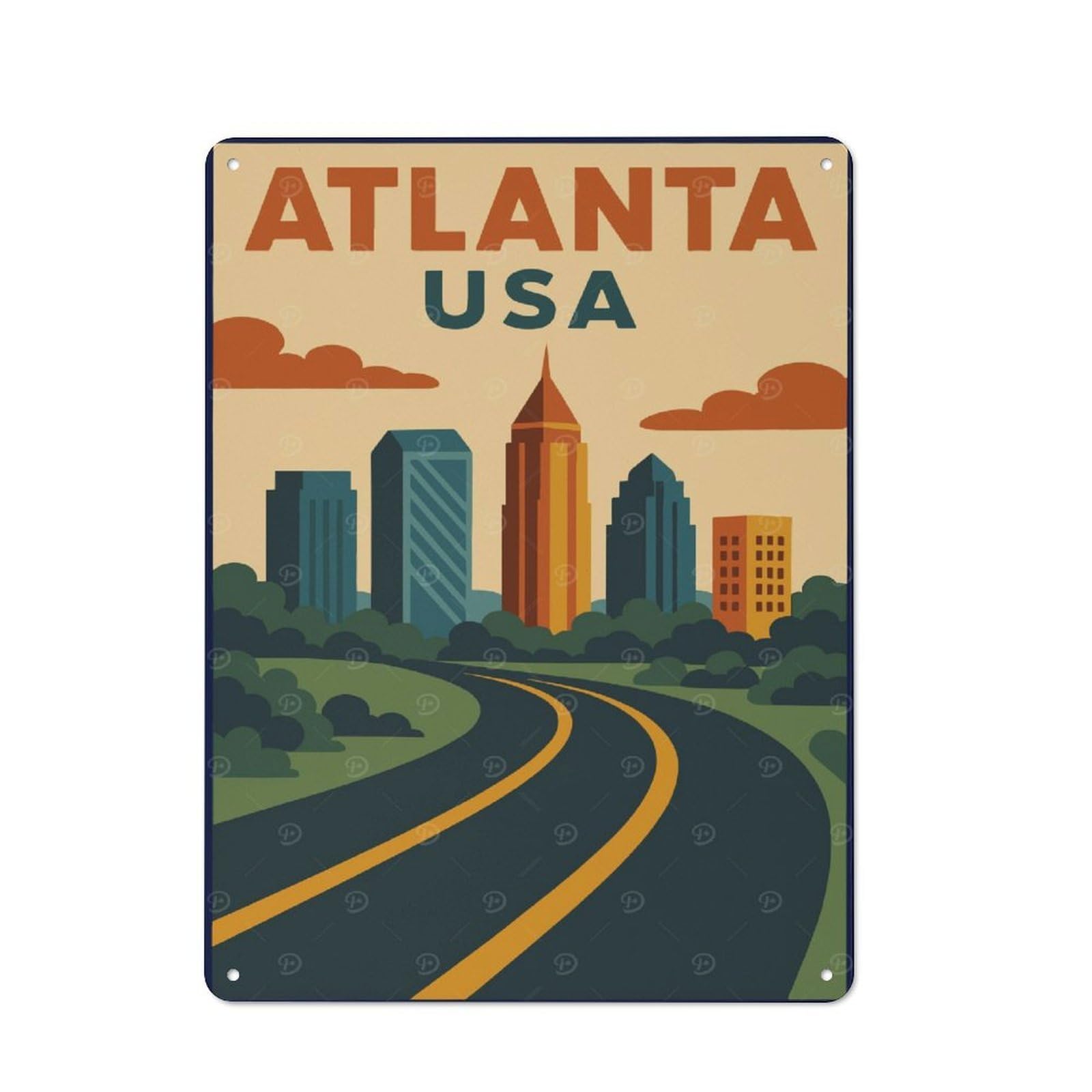 Junmoney Style-12 Atlanta Usa Travel Rustic Metal Wall Sign 40X30cm For Bar Or Restaurant, A Decorative Metal Sign For Bars And Restaurants