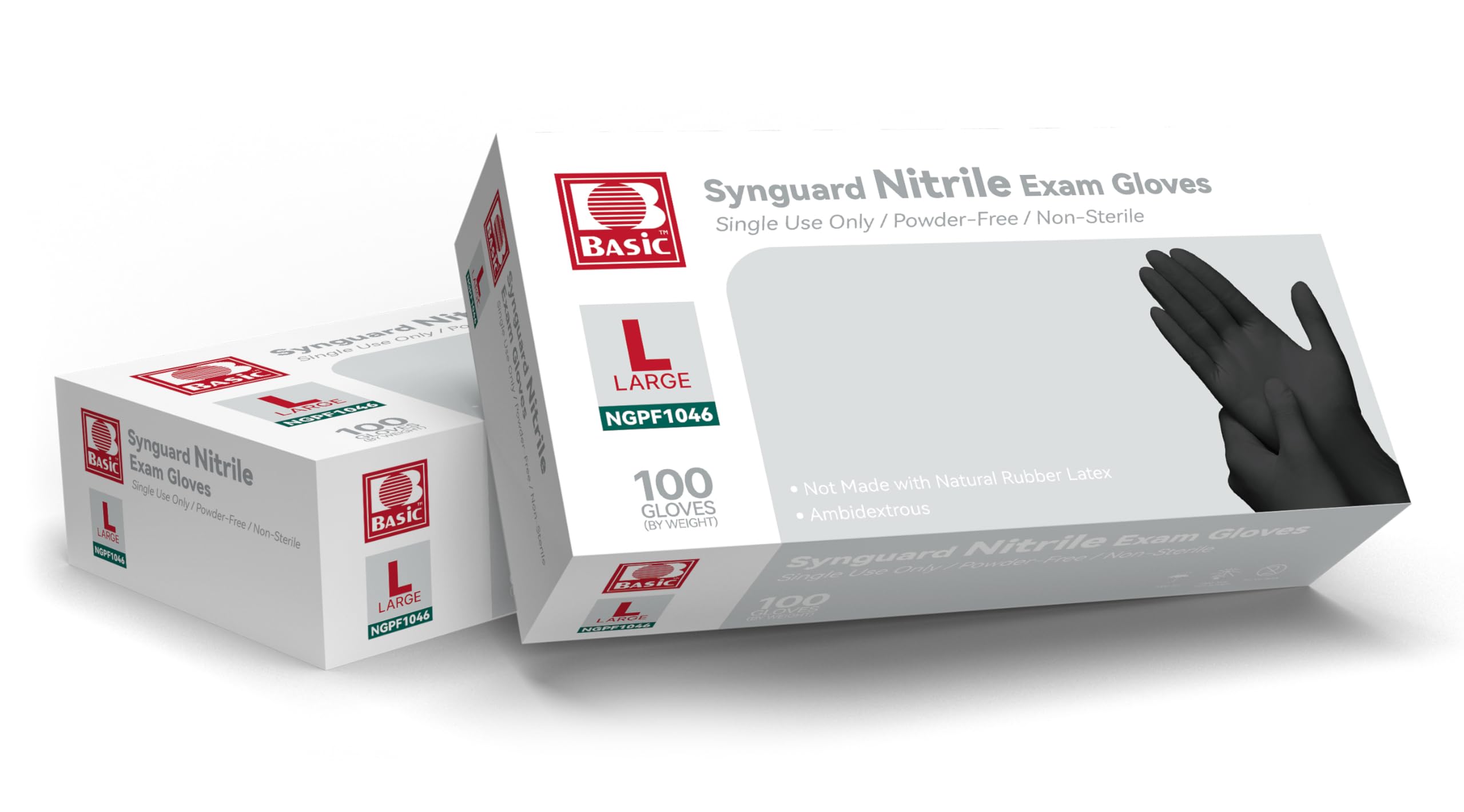 Basic Medical Black Nitrile Exam Gloves - Latex-Free & Powder-Free - NGPF 1046 (Case of 1,000), large