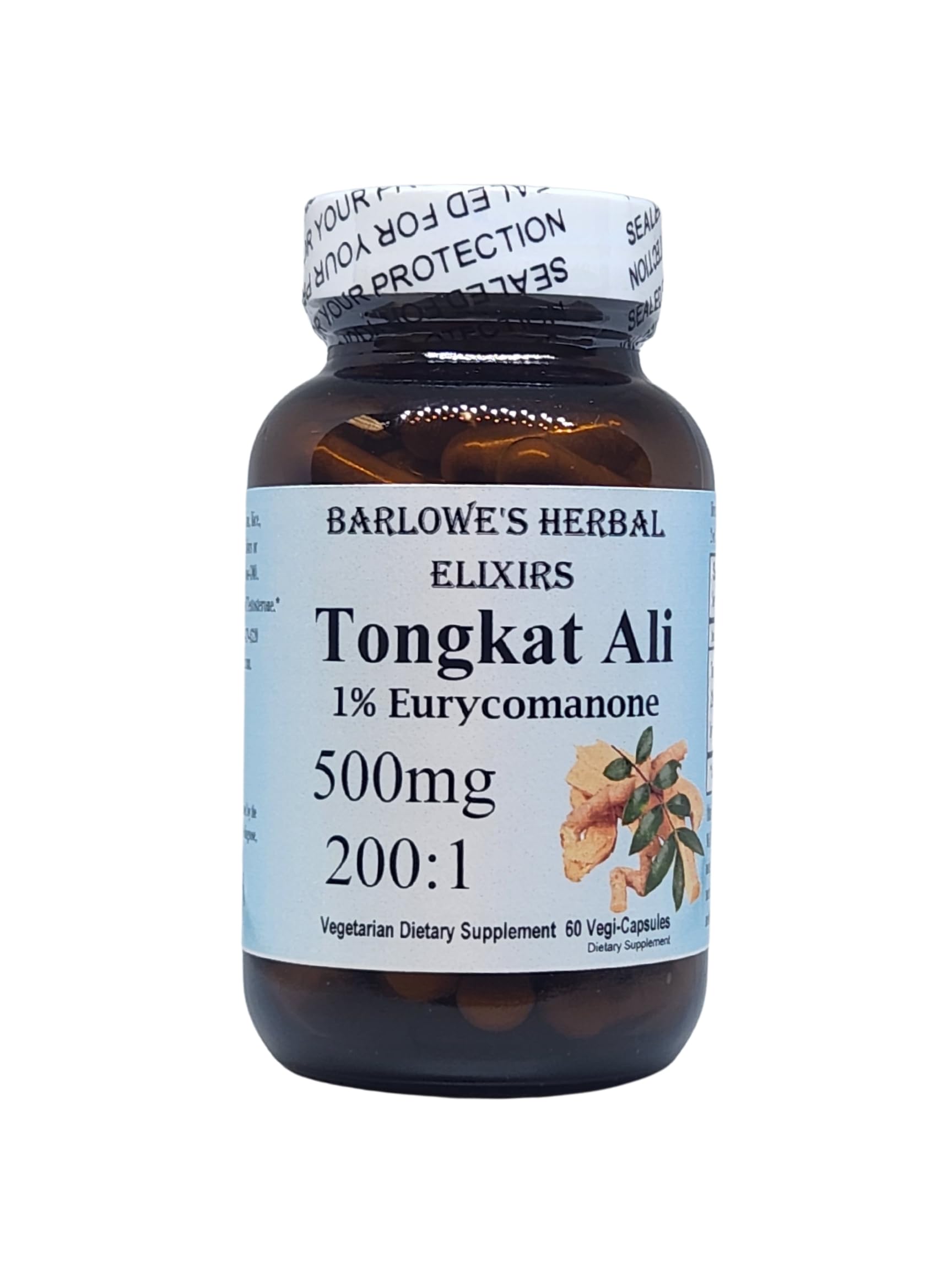 Tongkat Ali 200:1 Extract Powder 500mg - 1% Eurycomanone - 60 Veggie Capsules, Supports Overall Health & Endurance - No Stearates, No Fillers, Glass-Bottled, Non-GMO, Gluten-Free