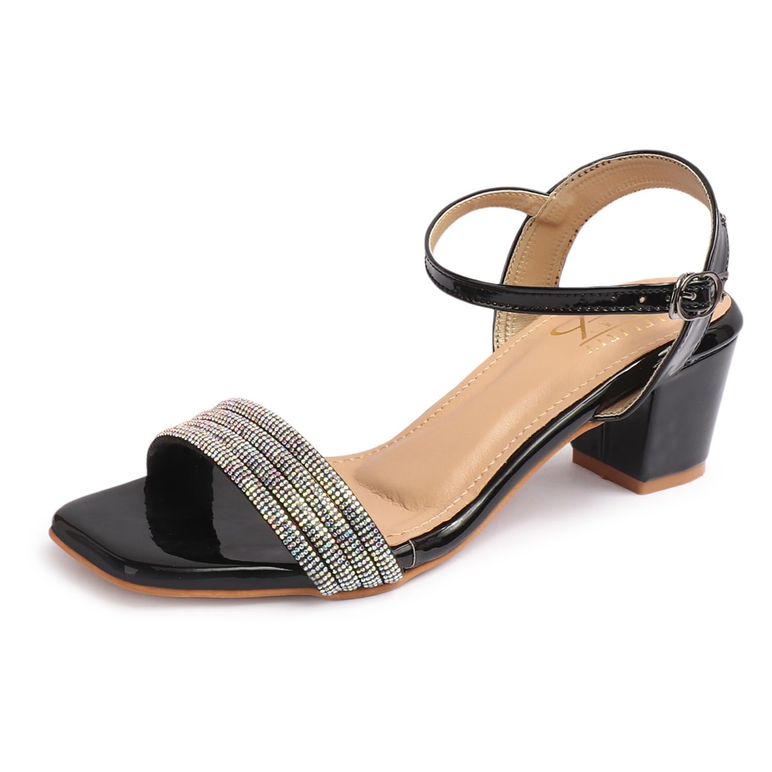 STEPIZIA Shiny Sequin Diamond Strap Block Heels Sandal for Women | Pumps for Womens & Girls Black (B0DGXJ1GRQ) Amazon Price History, Amazon Price Tracker