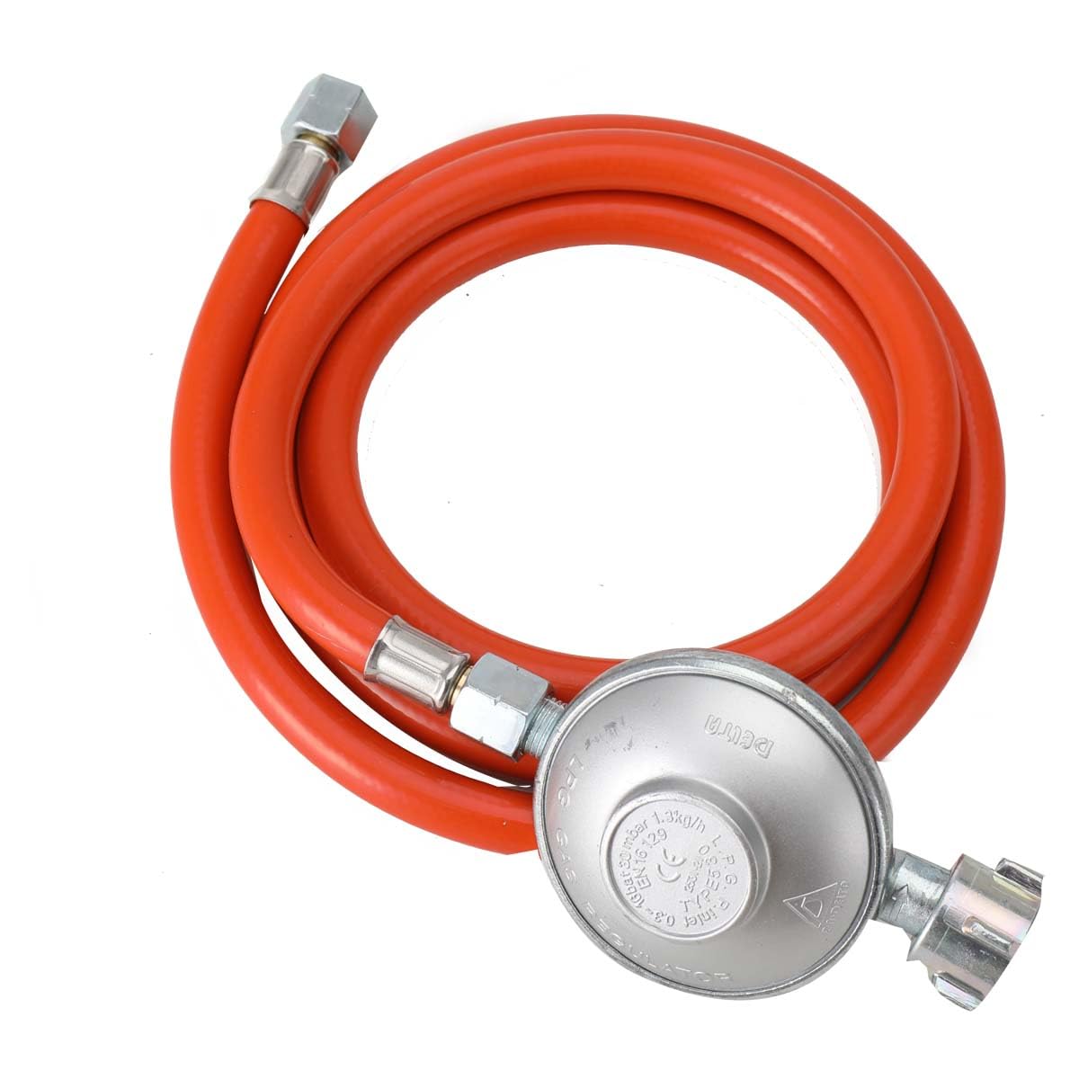 Set Tubi Propano 150 cm Regolatore Pressione 30 mbar Riduttore 1/4 Filettatura Sinistra Attacco Gas