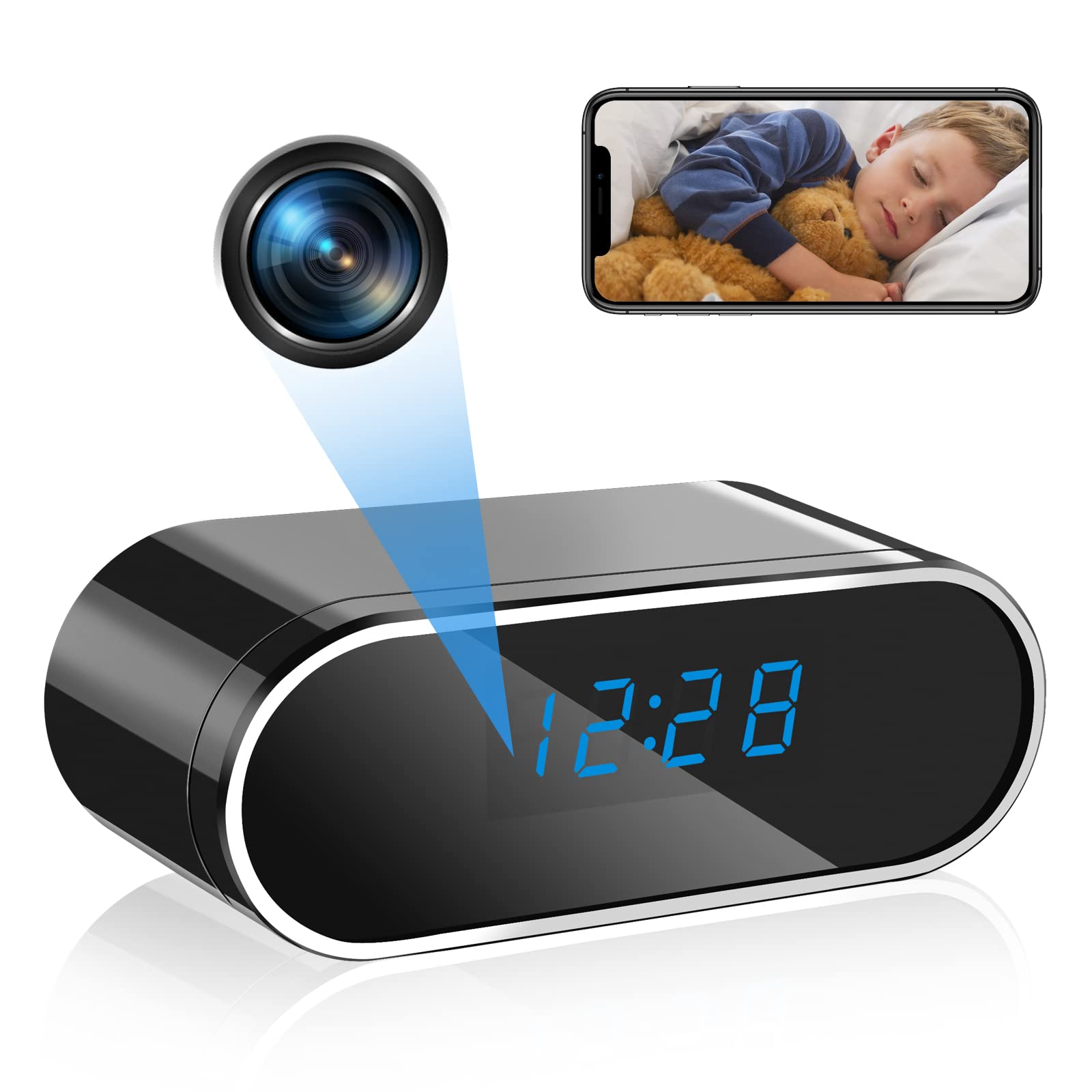 Mini Telecamera Spia WiFi 5G,Videocamera Sorveglianza Interno Sveglia | 1080P Spy Cam Senza Fili , 150 ° Microcamera Spia Telecamera Visione Notturna, Rilevamento del Movimento