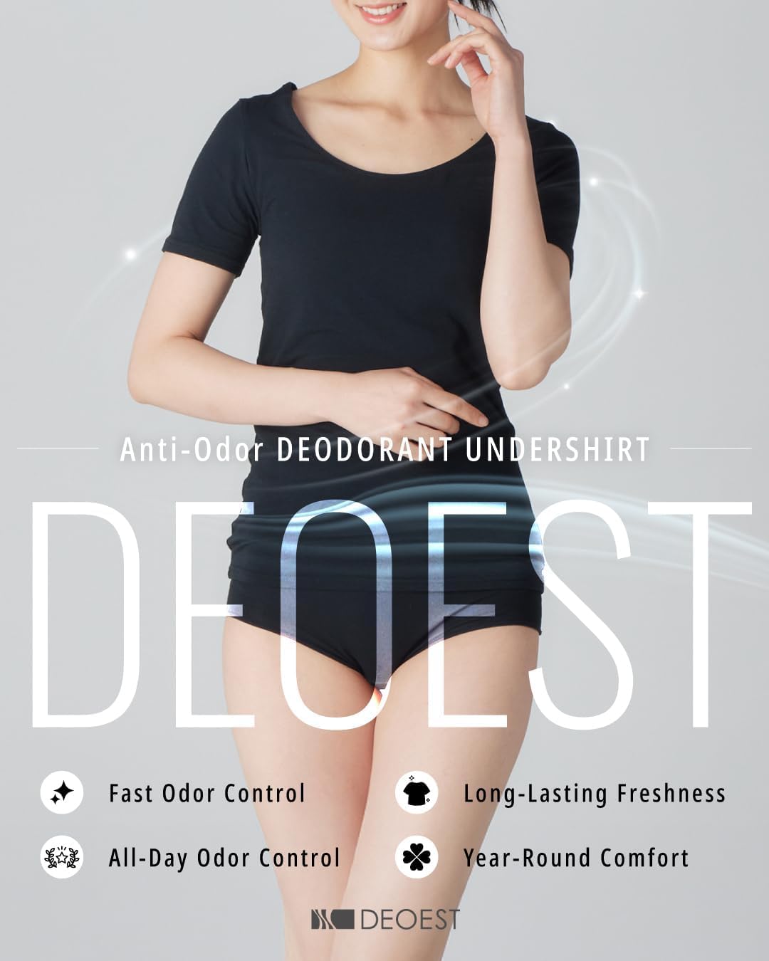 Women’s Odor-Eliminating Undershirt with Japanese Ceramic-Ion Tech, Underarm Sweat Pads, Scoop Neck Cotton,DEOEST - Image 5