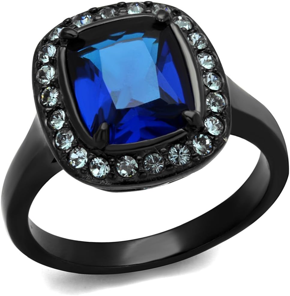 Marimor Jewelry 3.9 Carat Montana Cubic Zirconia Halo Stainless Steel Black Engagement Ring Women's Size 5-10