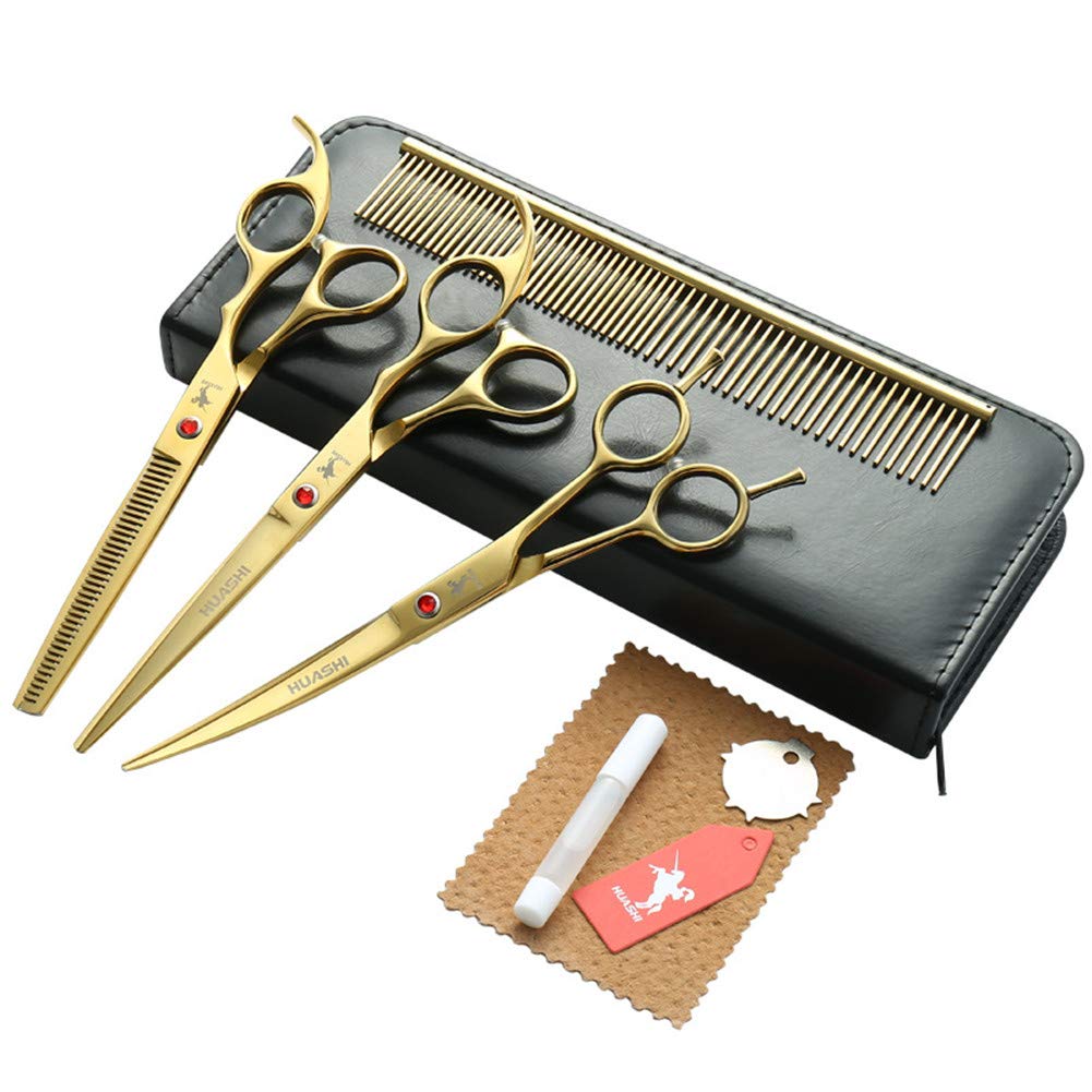 Professional Pet scissors,7.0 inch Grooming Scissors Set Straight Curved Cutting Thinning Shears Pet Dog Cat Scissors 3pcs set