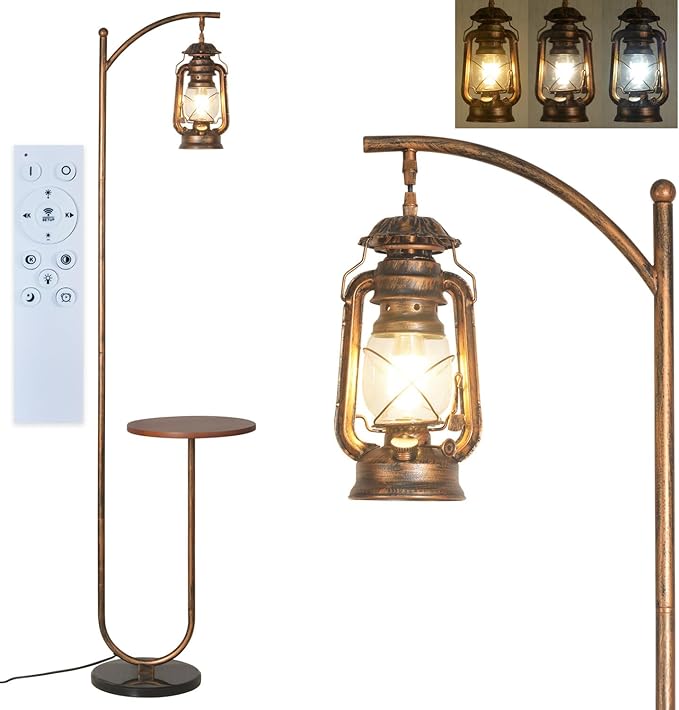 Hsyile Hsyile Floor Lamp for Living Room Bedroom with Table and Shelves Retro Horse Lantern Floor Lamp Farmhouse Standing Lamp (Red Copper)