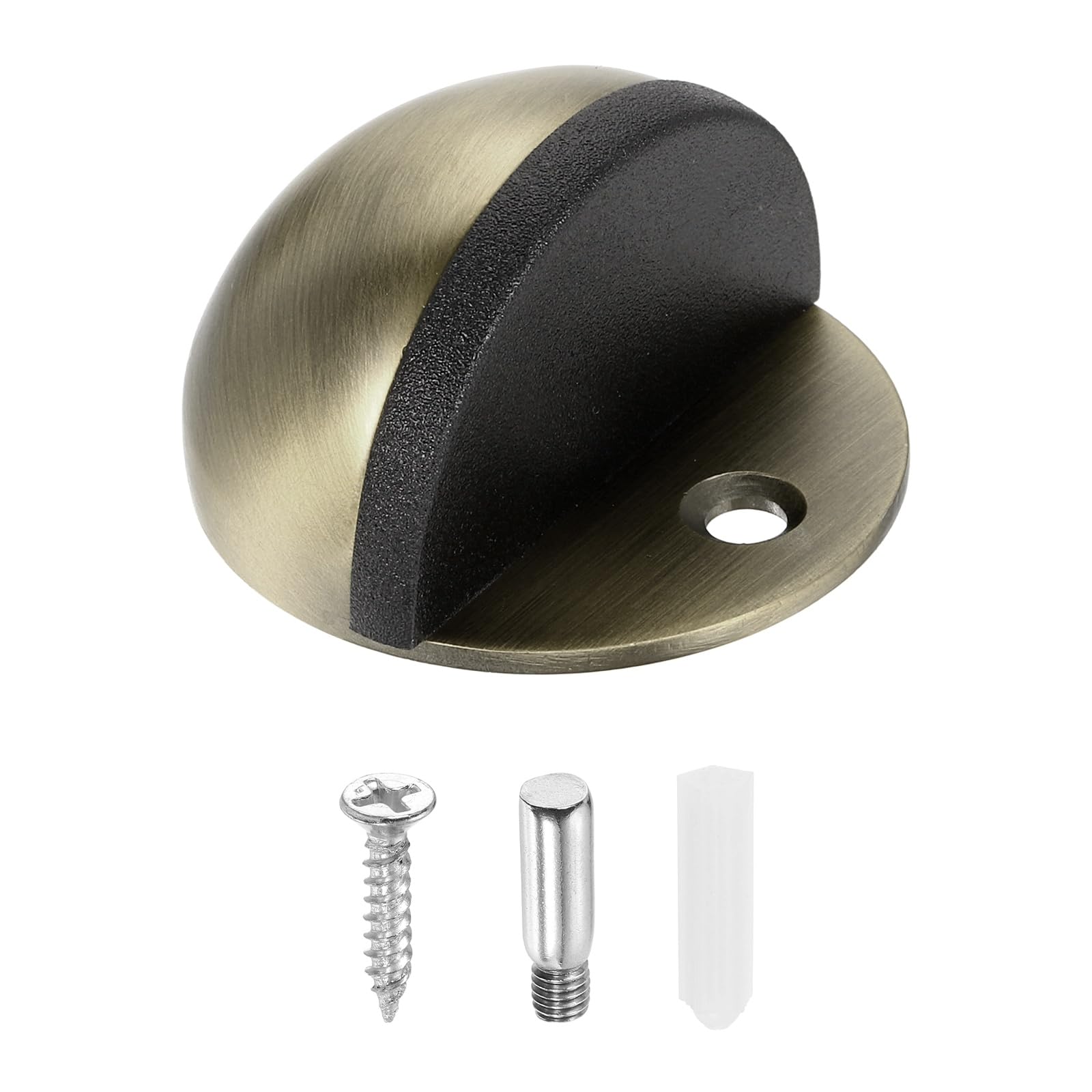 sourcing map Low Dome Floor Door Stop, 45mm Dia. Stainless Steel Door Stopper, Half Dome Rubber Bumper Wall Protector with Screws for Bedroom Bathroom Office, Bronze