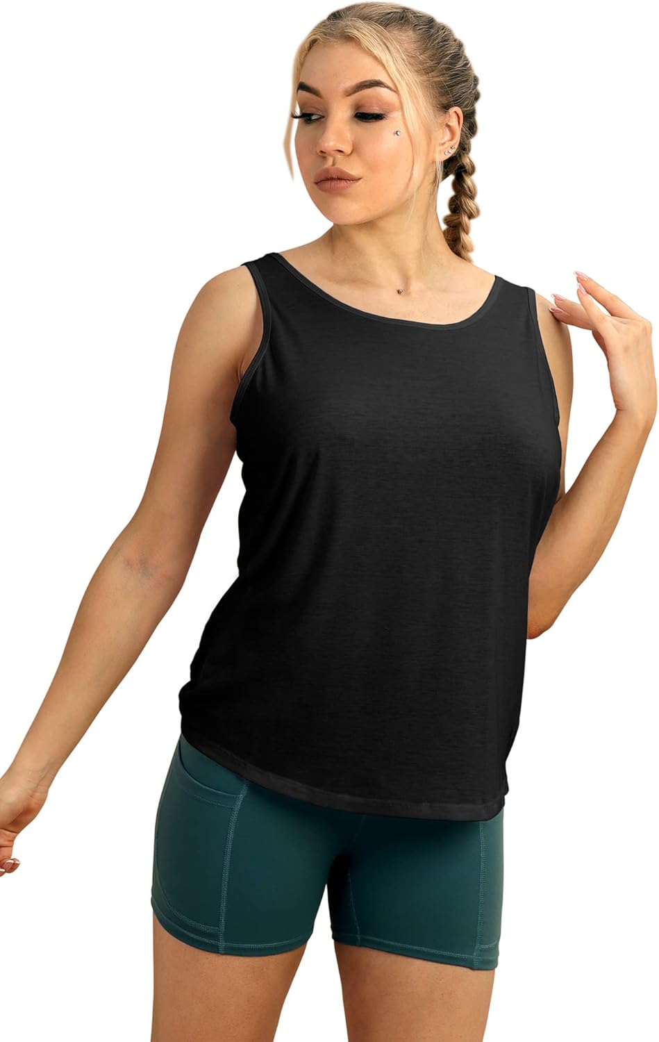 icyzone Women's Open Back High Neck Workout Athletic Gym Tank Tops - Image 6