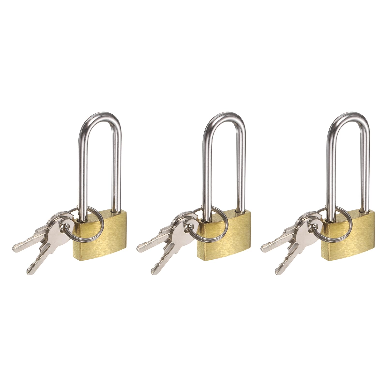 PATIKIL Solid Brass Padlock with Keys, (13/16" Wide Body 1.4" Long Shackle, 3 Pcs), Waterproof Rustproof Keyed Locks, Suit for-Storage Unit/Sheds/Garages/Fence/Gym Locker