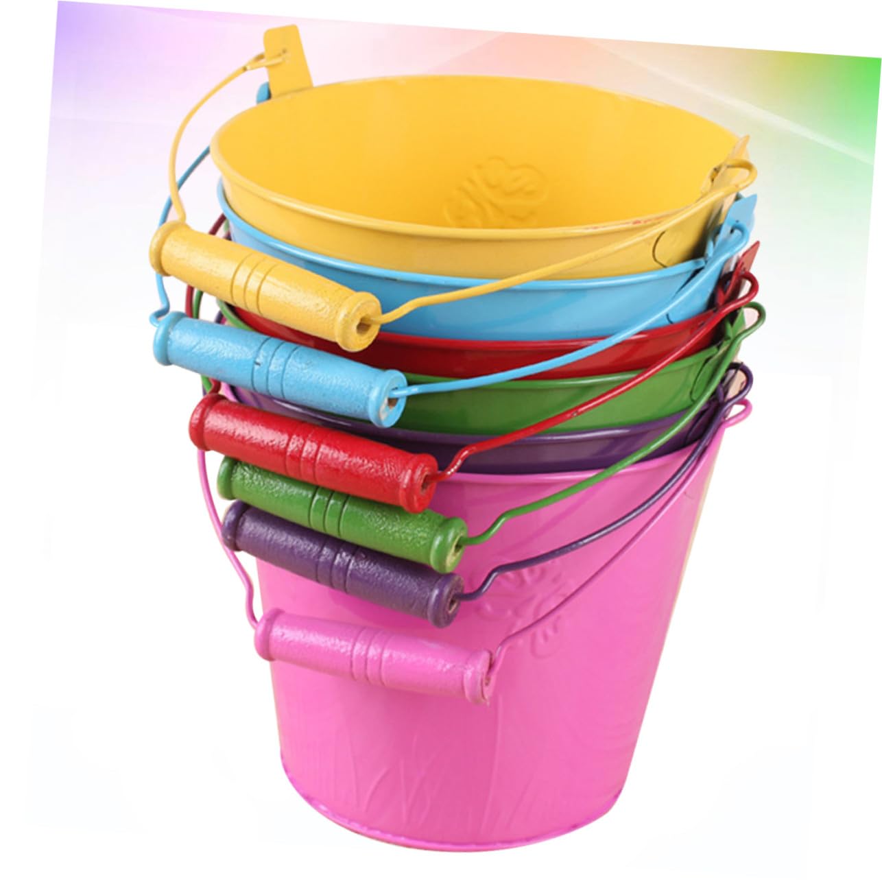 Beach Bucket Toy 6pezzi in Ferro e Legno per Bambini | Festa Estiva, Gioco da Spiaggia e Giochi da Spiaggia, Leggero, Facile da Afferrare Colore Casuale