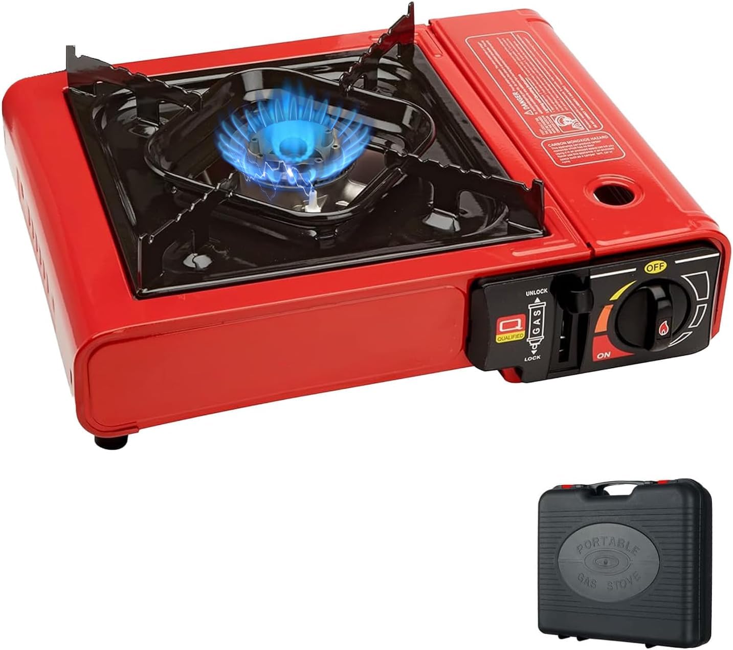 Cady One Portable Outdoor Camping Gas Stove, Automatic Ignition, Lightweight and Safe Propane Butane Stove, PORTABLE_STOVE with Plastic Box (Red)