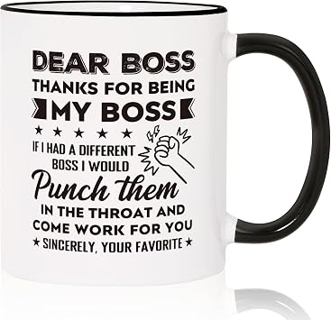 Shqiueos Funny Gifts for Boss Mug 11oz, Boss Day Appreciation Gift from Employee Coworker, Birthday Retirement Promotion Present, Office Humor Christmas Cup for Manager, Supervisor, Leader, Mentor