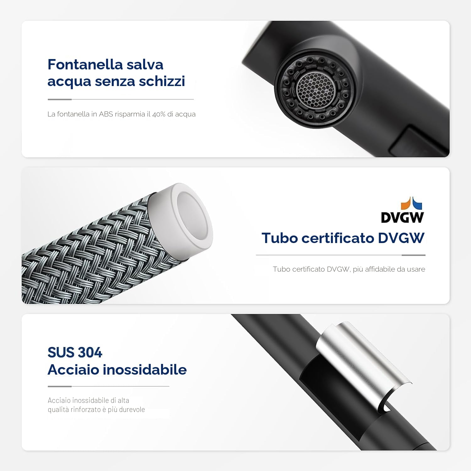CECIPA Rubinetto Cucina Nero con 2 Getto, Miscelatore Cucina con Doccetta Estraibile, Rubinetto Lavello Cucina Nero Girevole a 360°, Miscelatore Lavello in Acciaio lnox (Nero)