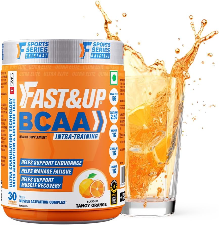 BCAA Orange Flavour Advanced BCAA Supplement with Glutamine, Citrulline, L-Arginine & Taurine - Pre/Post Workout & Intra Workout Supplement Powder for Adults(450gm, 30 Servings)