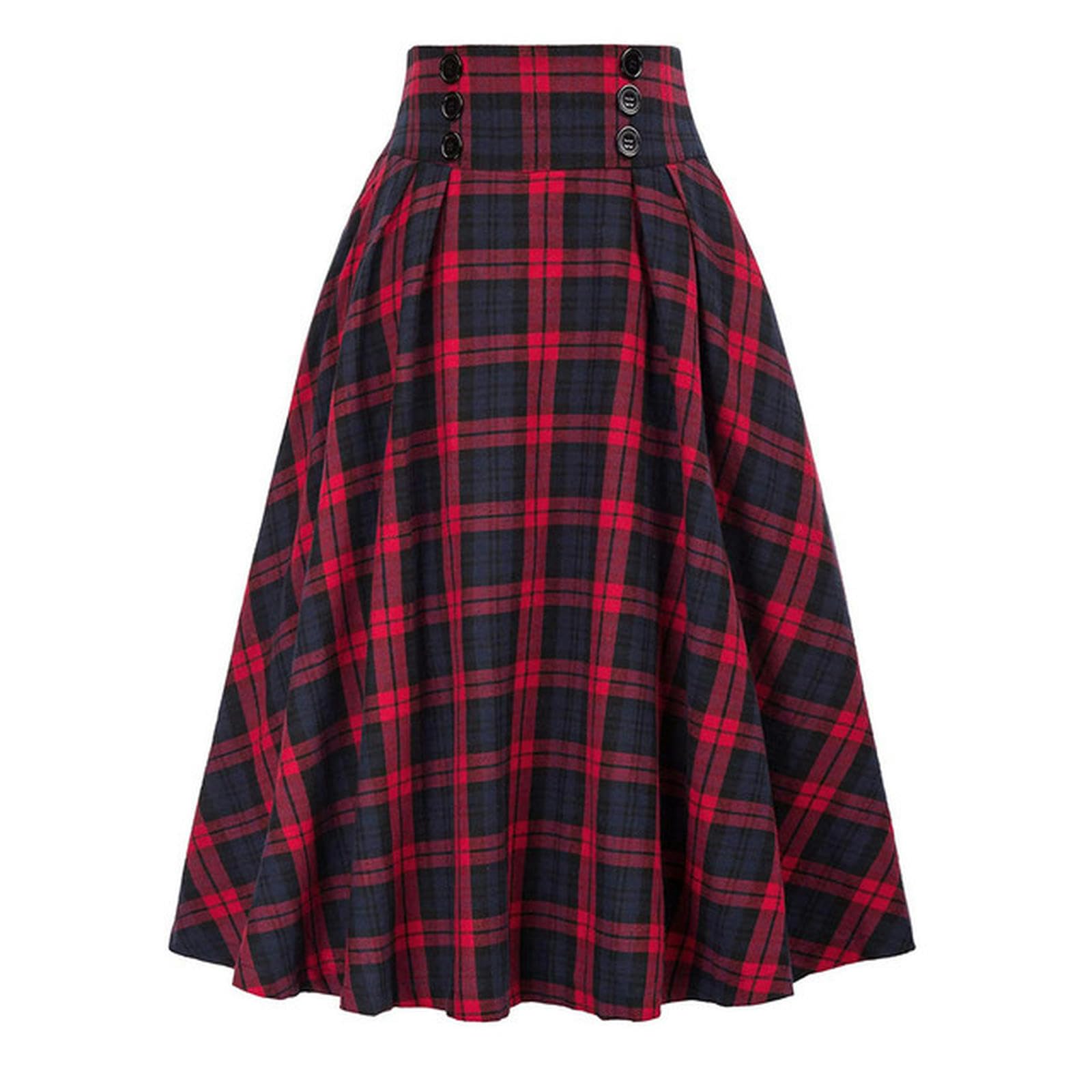 AYAZER AYAZER Harajuku Falda Plisada A Cuadros para Mujer Estilo Retro Coreano Falda Informal De Cintura Alta Falda Larga Estilo Prep Gótico para Mujer-Rojo-M