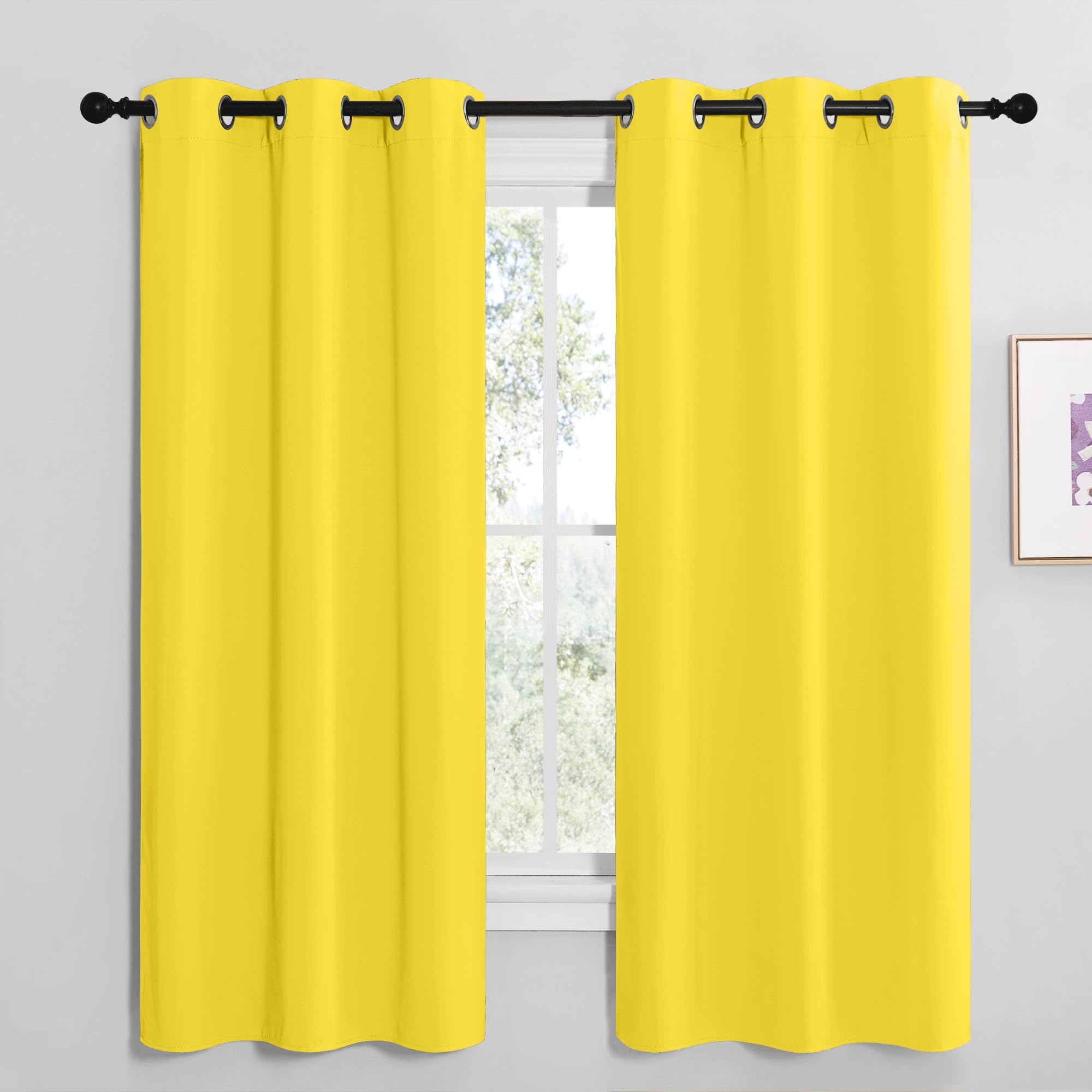 NICETOWN Bright Yellow Room Darkening Curtains for Kitchen, Window Treatment Thermal Insulated Solid Grommet Room Darkening Curtains/Drapes for Bedroom (Set of 2, 42 inches Wide by 68 inches Long)