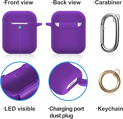 Miniatura 2 de MOLOPPO Funda para AirPods, funda protectora de silicona suave con llavero para mujeres y hombres, compatible con Apple AirPods de 2 generación de 1