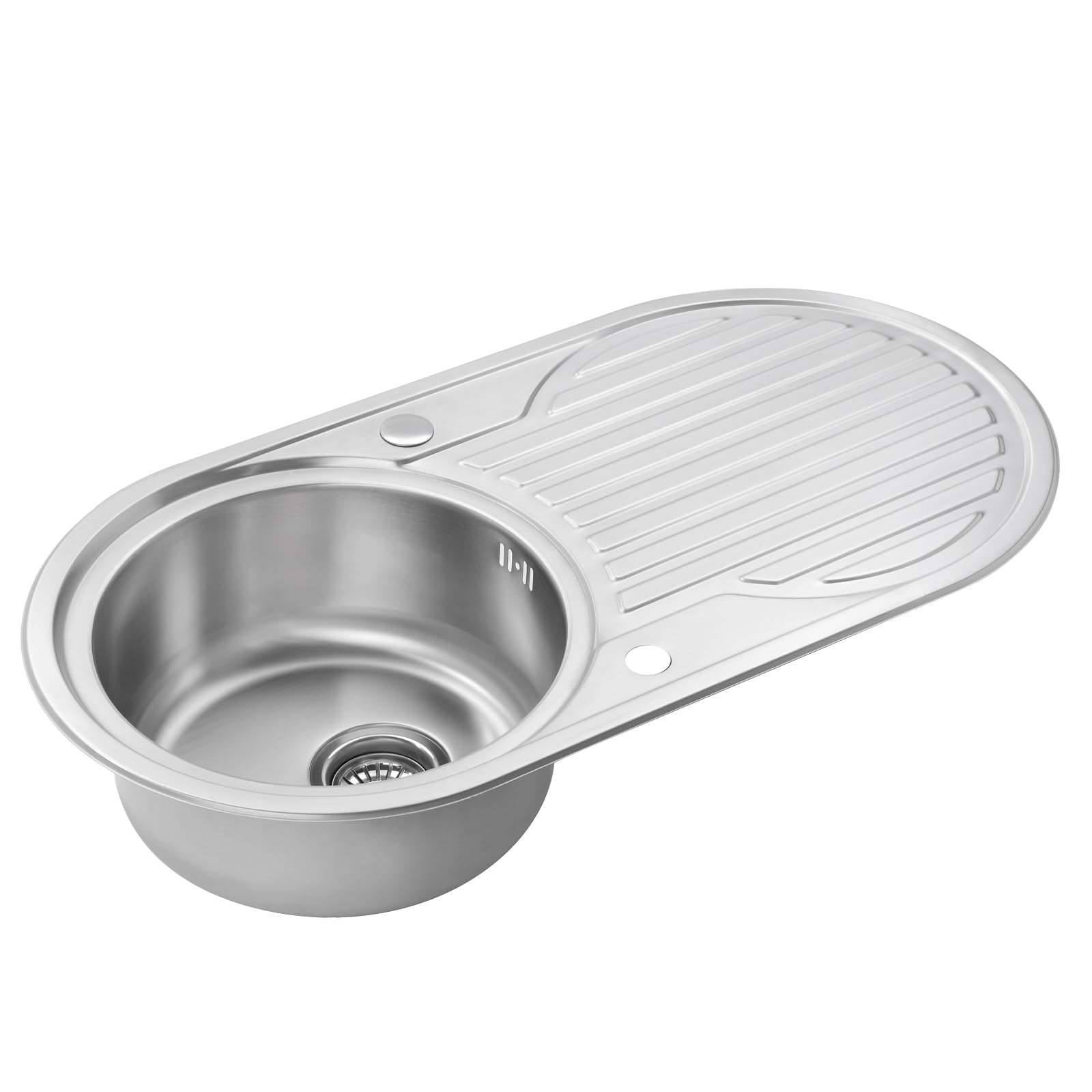 JASSFERRY Fregadero de cocina un seno, de Acero Inoxidable, escurridor reversible, con colador de residuos