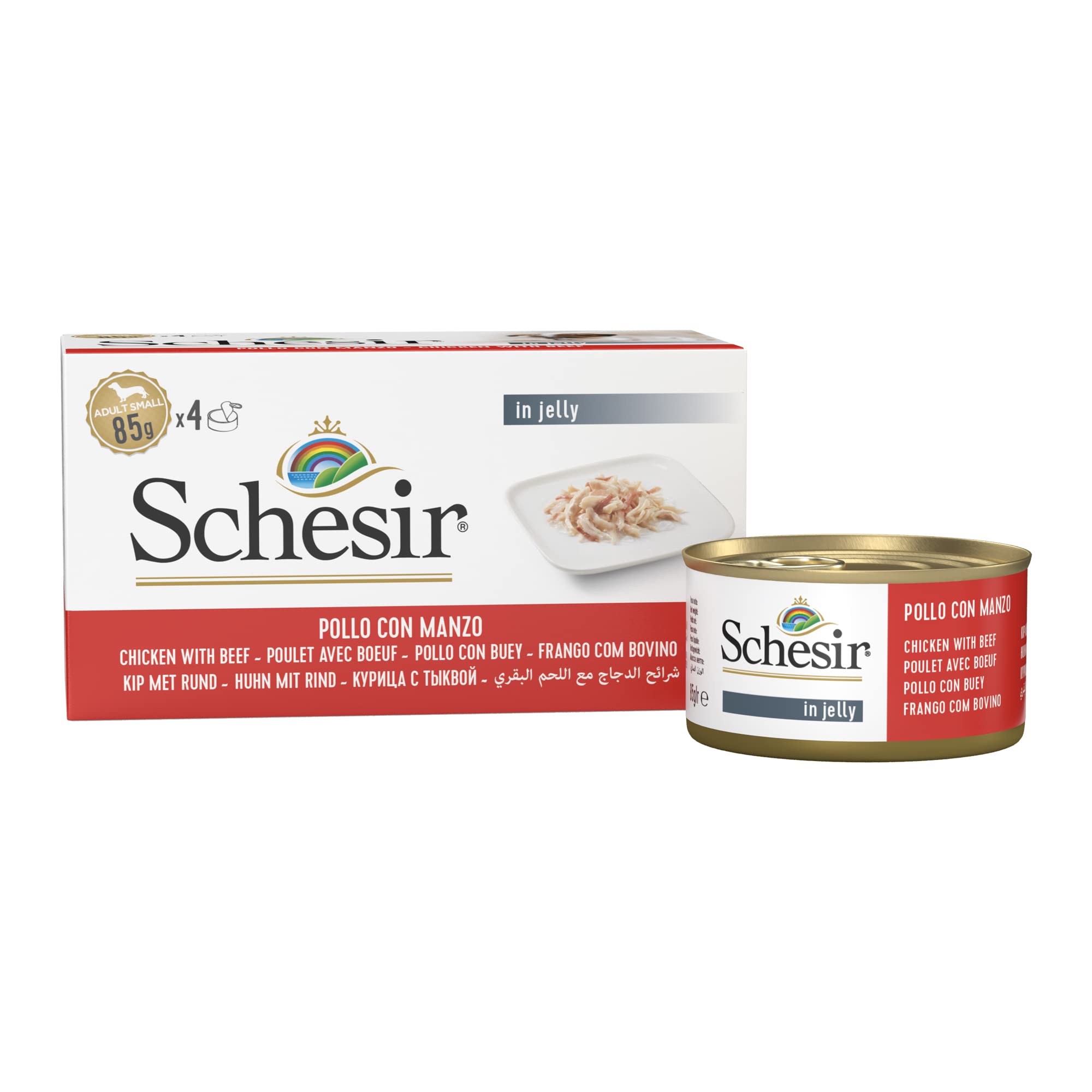 Schesir Filet de Poulet pour Chien avec bœuf - Nourriture Humide - 6 x 4 boîtes x 85 g