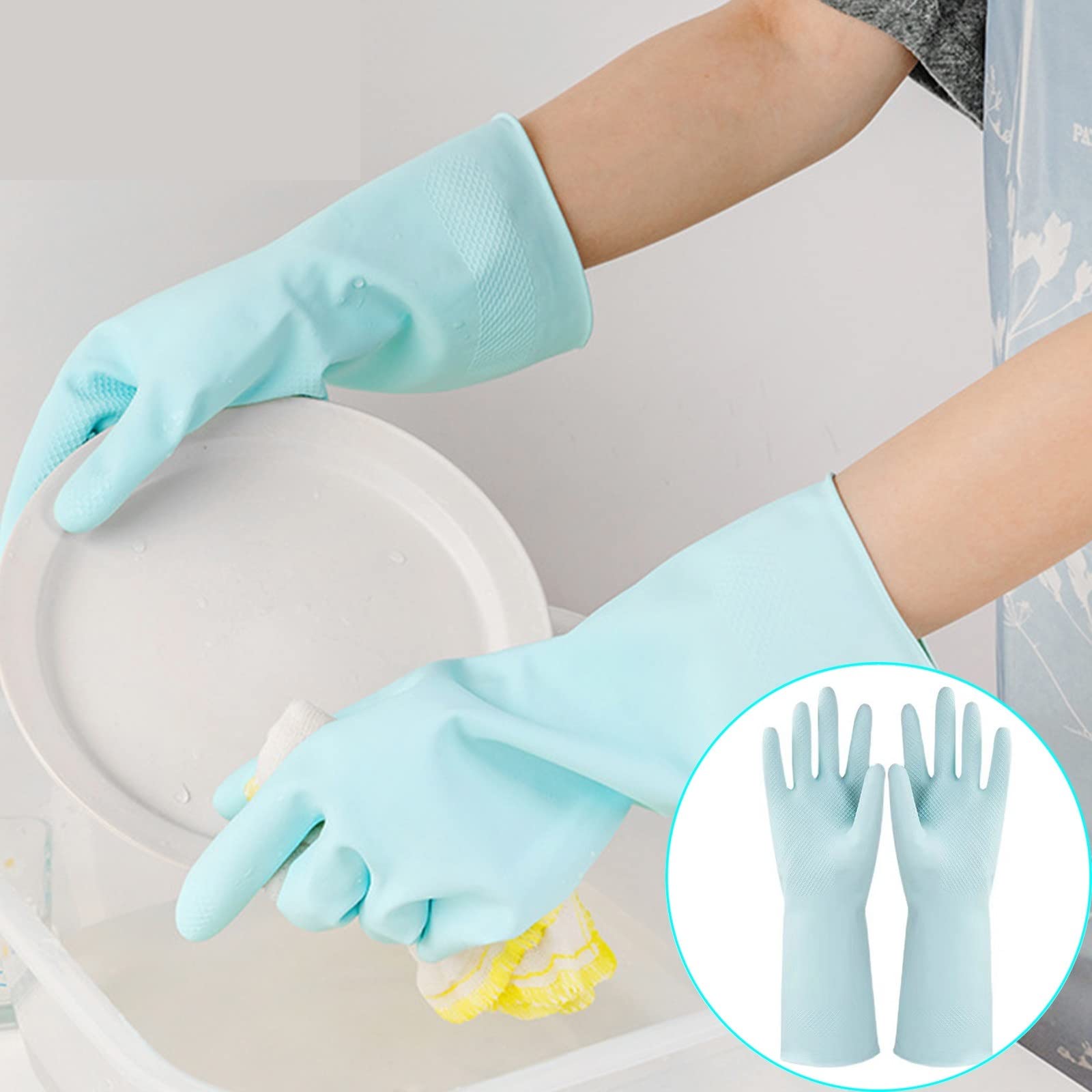 Guantes domésticos de lavado de caucho impermeable Silicone Cleaning Gloves, Dishwashing Gloves, Household Dishwashing Rubber Gloves, Kitchen Cleaning Waterproof Gloves(Large)