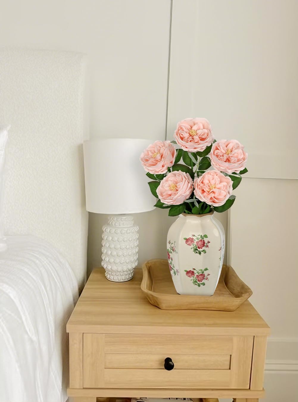 5Pcs Peonies Artificial Flowers Real Touch Austin Roses 23.6 Inch Long Stem Fake Flowers for Decoration Latex Rose Peony for Vase Wedding Valentine’s Day Party Arrangement Home Decor - Light Blush