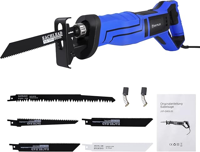 Powerful Reciprocating Saw 900W 240V Variable Speed Electric Corded Sabre Saw, Reciprocating Saw with Tool Less Blade Change,Variable Speed&Lock-Button, w/5 Saw Blades