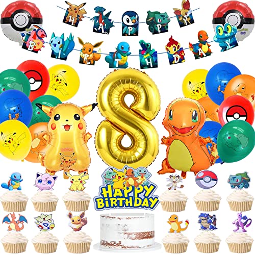 Fete Anniversaire Enfant, Accessoire Anniversaire Enfant, Deco Anniversaire Enfant avec Ballon 8 ans, Decoration Gateau Anniversaire, Ballon Aluminium, Bannière d'Anniversaire