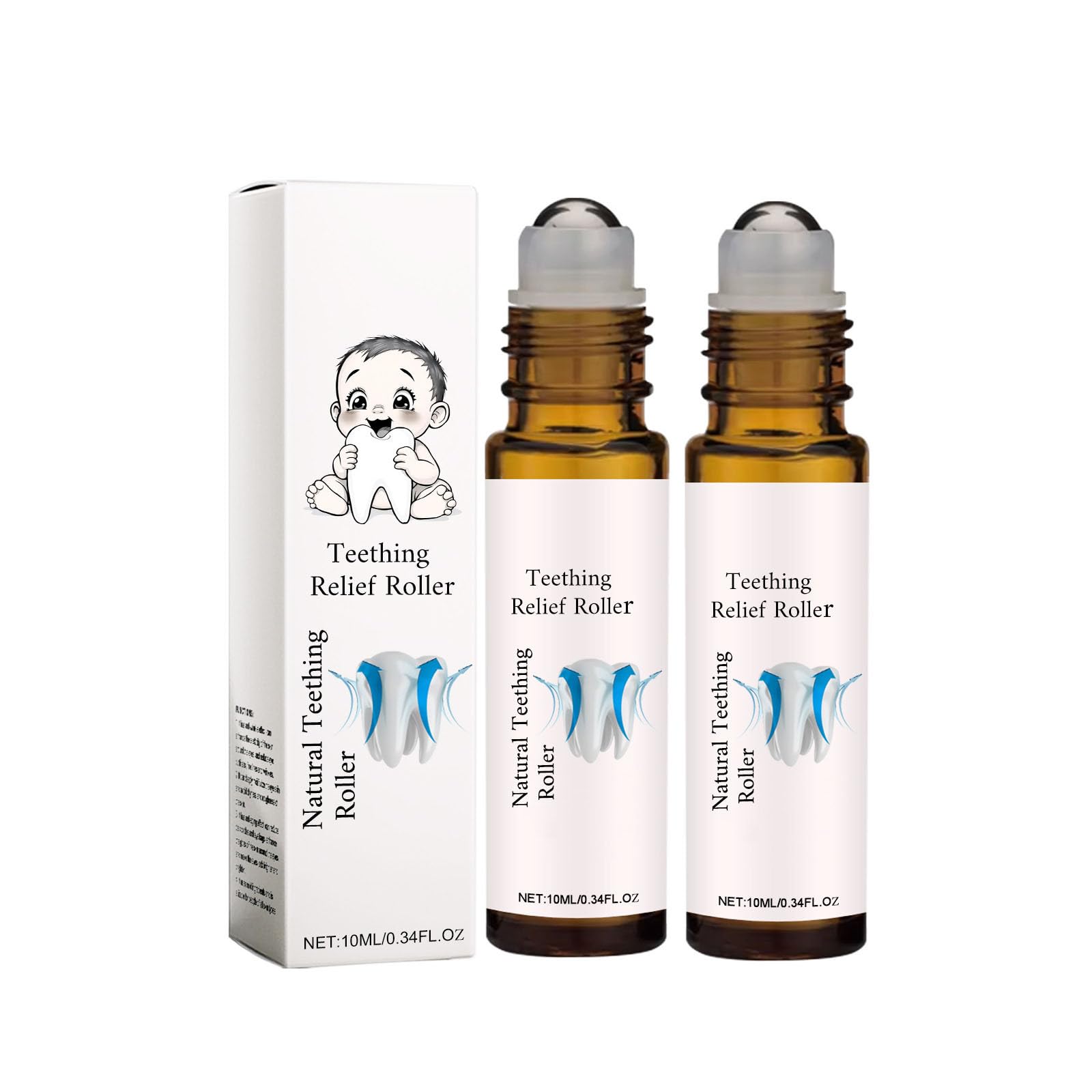Teething Roller, Natural Pain Relief Roller, Baby Teething Oil Roller, Natural Teething Relief for Babies,Teething Roller and Calm Sleep Balm,Teething Roller for Sensitive Skin (2PCS)