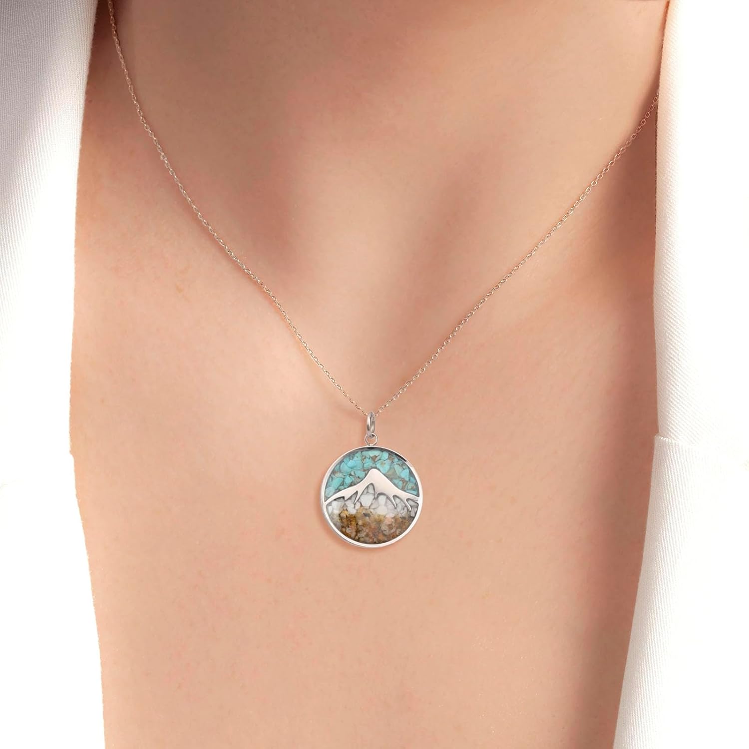 Lauren-Spencer Mountain Necklace for Women, Stainless Steel Pendant Necklace in Turquoise Sodalite Stone Chips, Dainty Nature Necklaces Jewelry Gifts for Skiers, Hikers, Campers, Climbers and Nature Lovers - Image 2