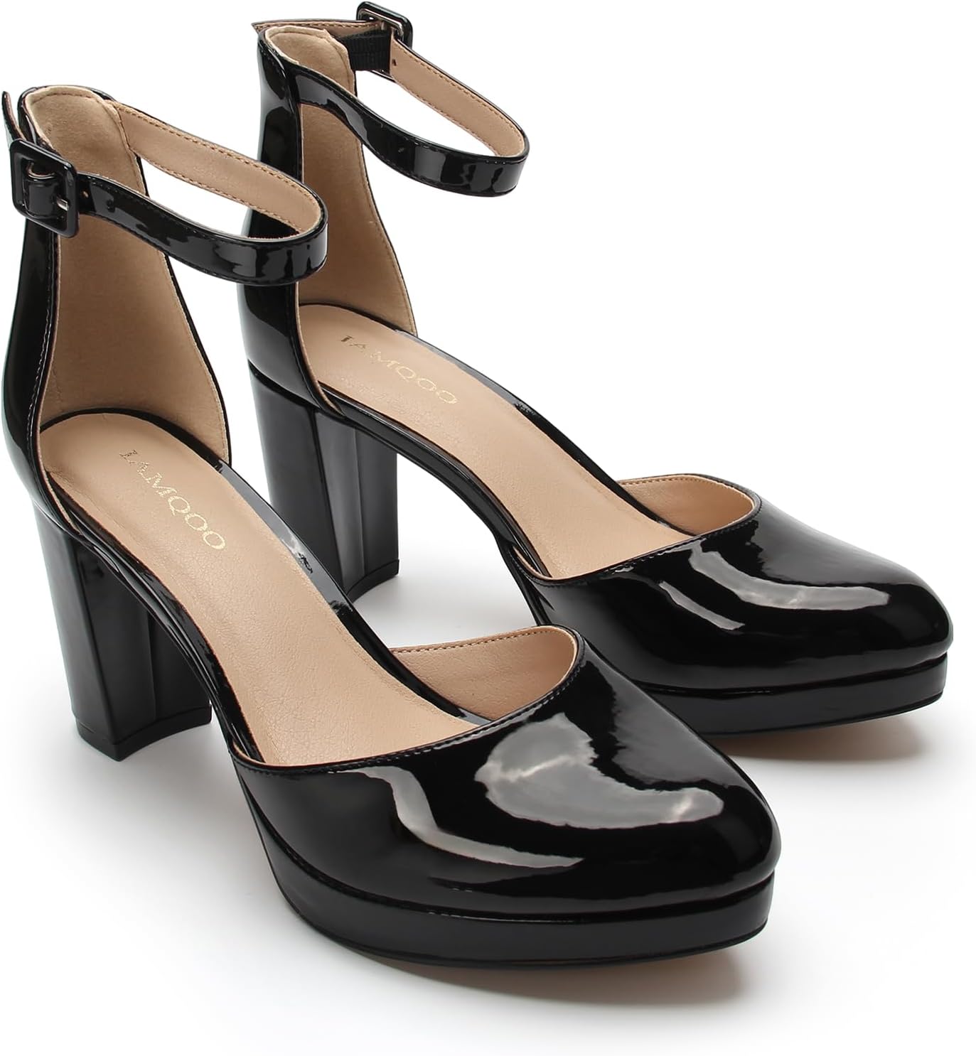 Women's Pumps, 3.2 Inch Low Closed Toe Heels,Chunky Heels for Women with Ankle Strap, Soft Dressy Shoes for Office,Wedding, Party