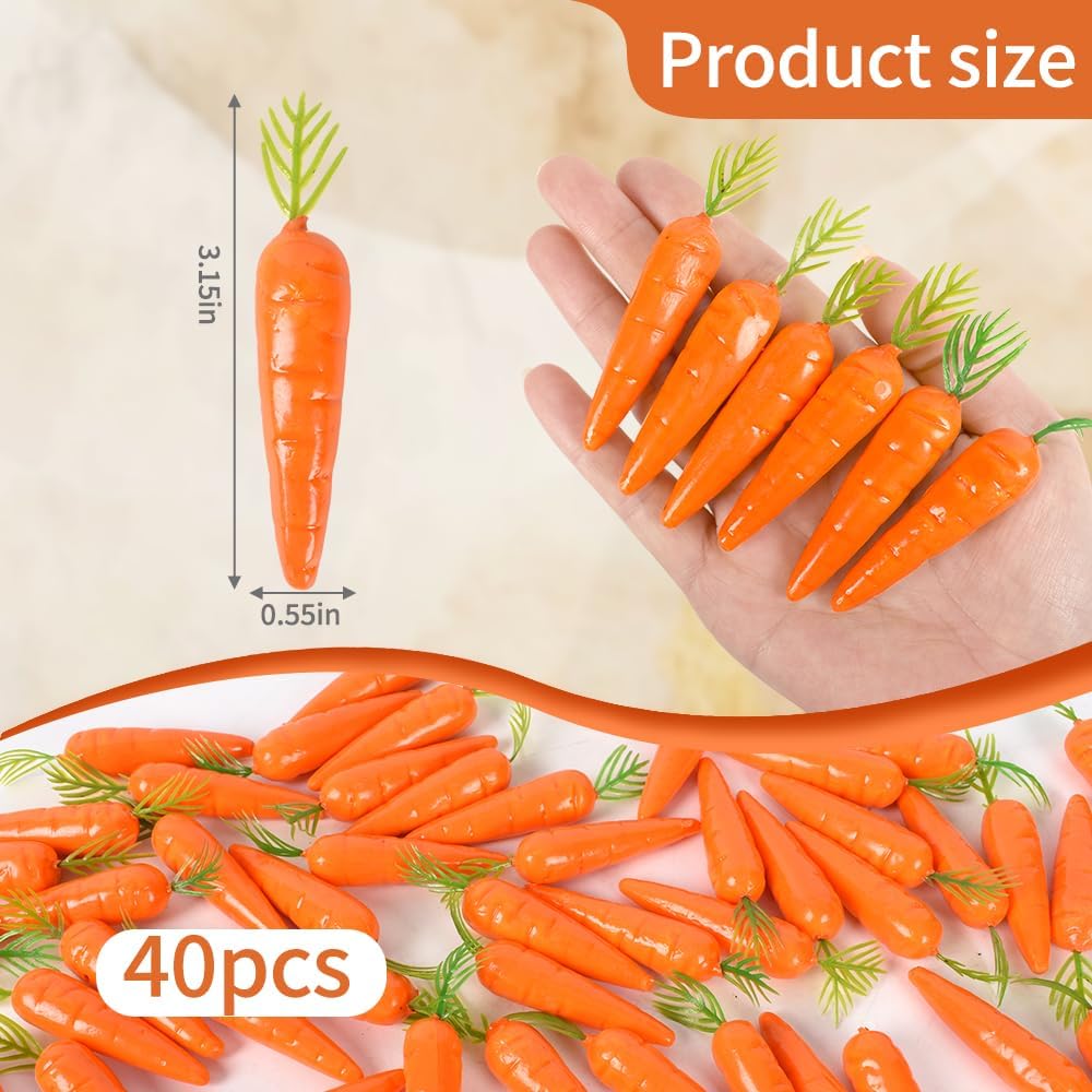 Mini Artificial Carrot 40pcs Lifelike Fake Carrot Artificial Vegetable for Easter DIY Crafts Decoration