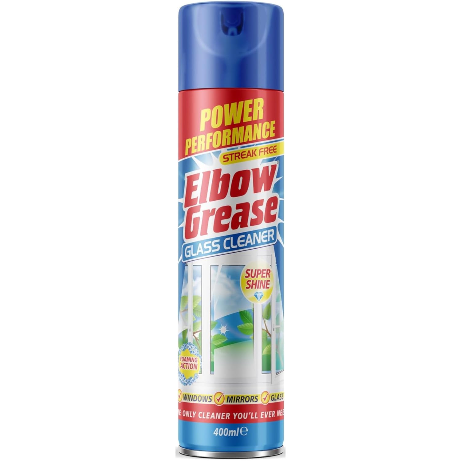 Elbow Grease Glass Cleaner 400ml Super Shine For Mirrors & Windows Leaves Streak Free Shine Quick Drying